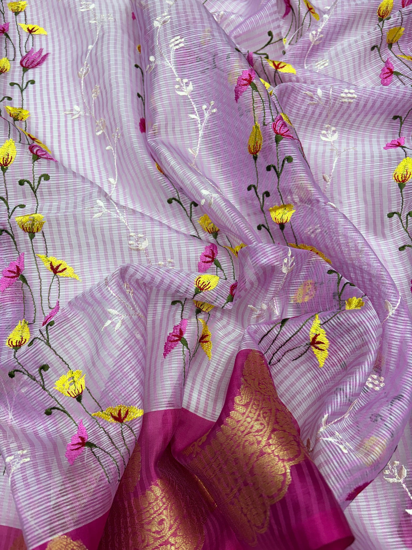 Pink Kota Check Embroidery Saree