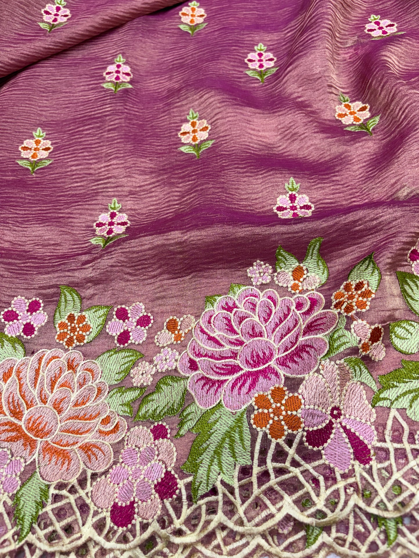 Rosé Bloom Embroidery Pure Tissue Saree