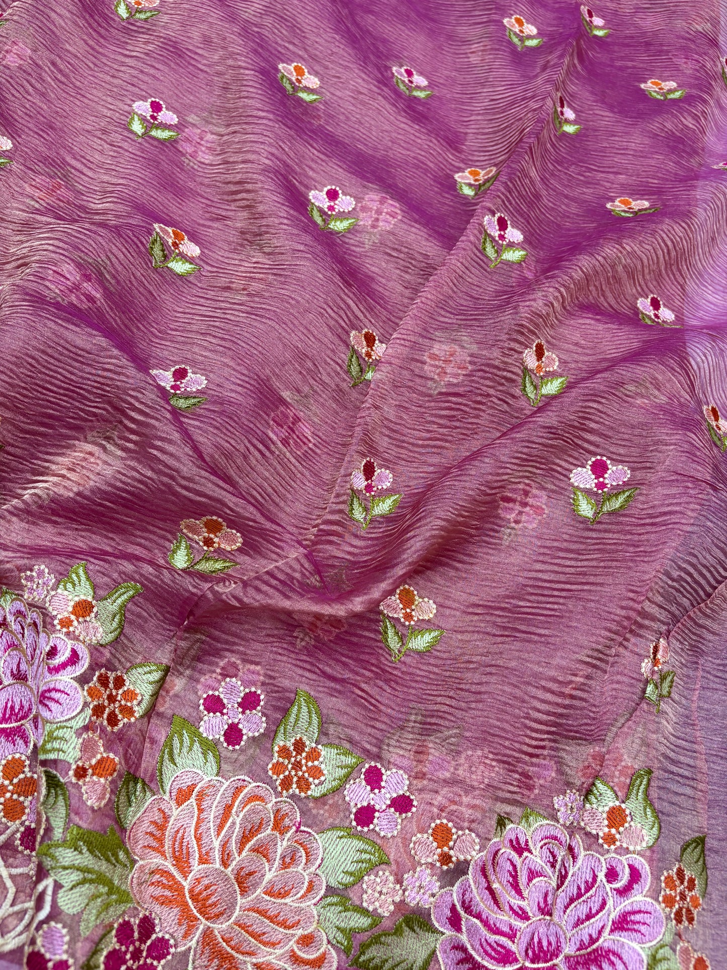 Rosé Bloom Embroidery Pure Tissue Saree