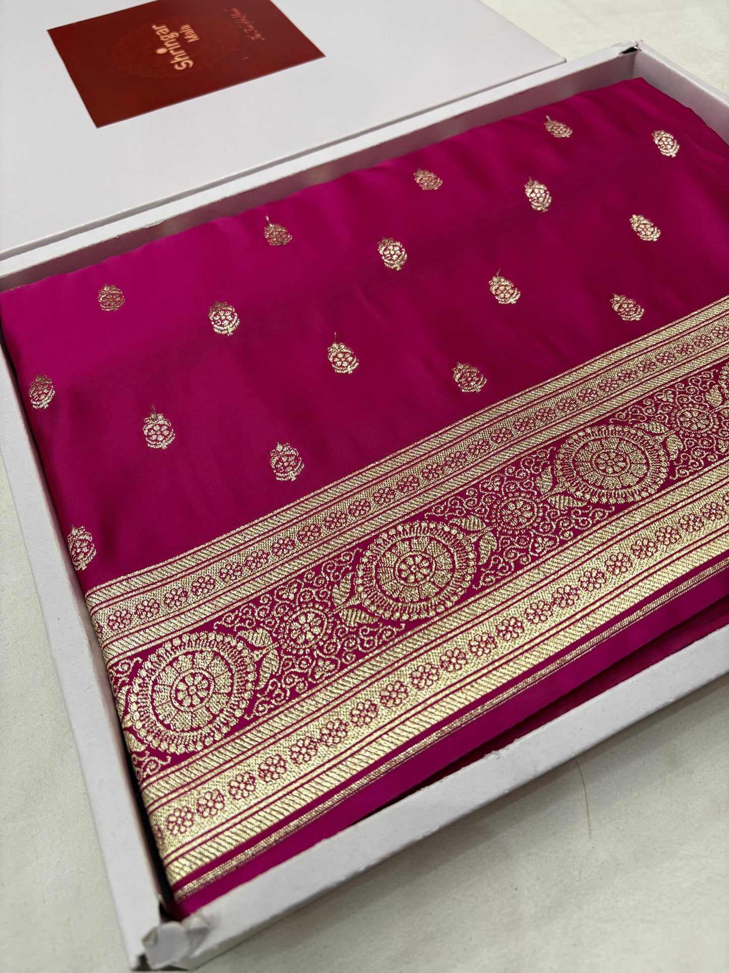 Rani Pink Banarasi Katan Silk Saree – Traditional Buti Weave