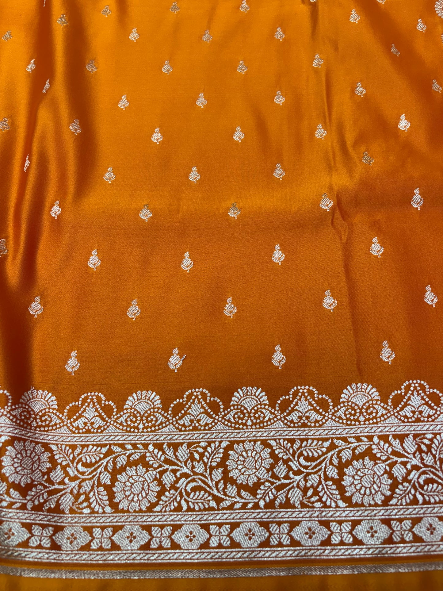 Mustard Gold Banarasi Katan Silk Saree – Floral Buti Weave