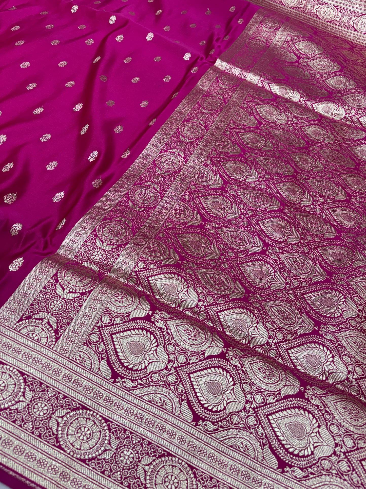 Rani Pink Banarasi Katan Silk Saree – Traditional Buti Weave