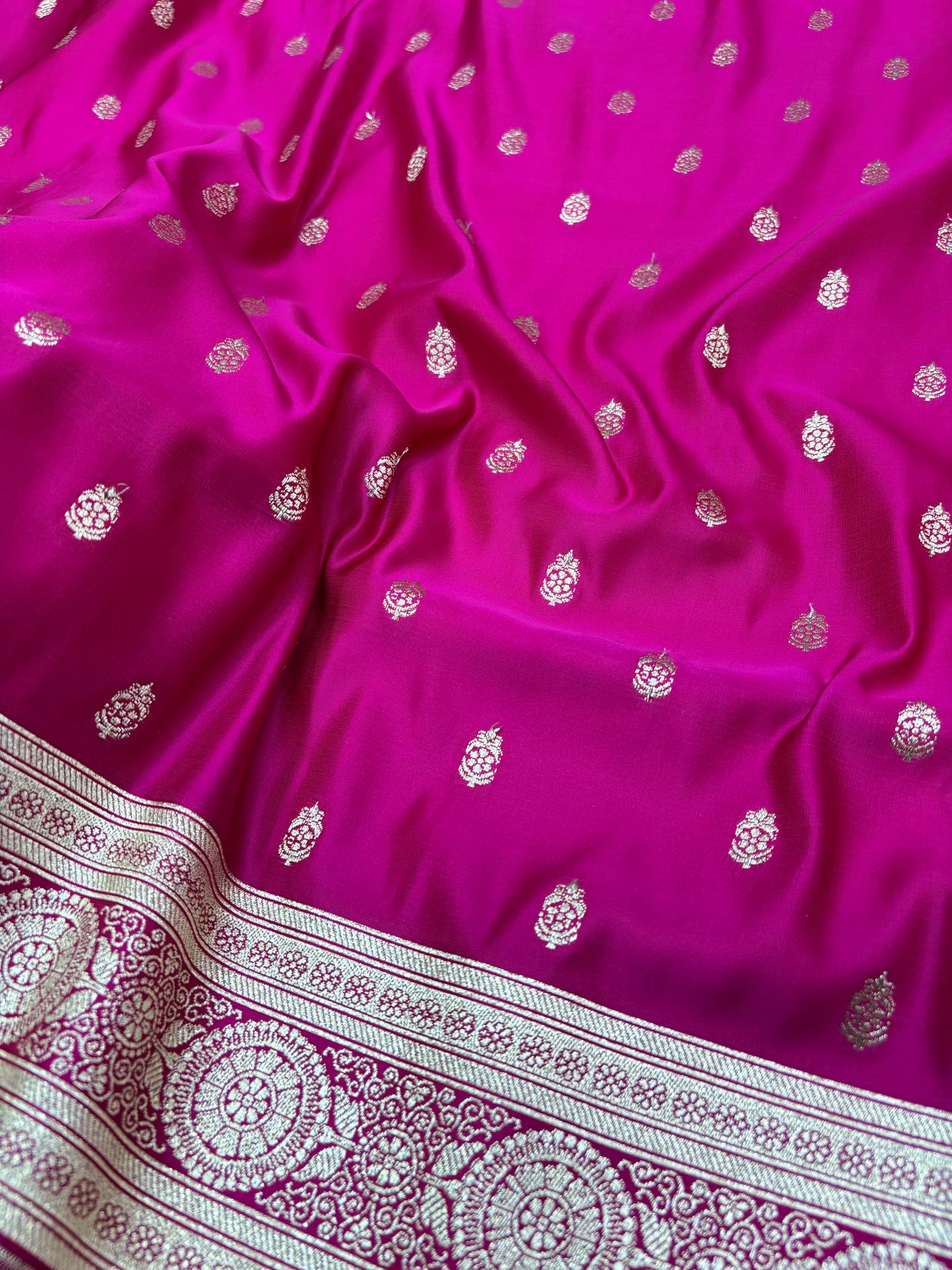 Rani Pink Banarasi Katan Silk Saree – Traditional Buti Weave