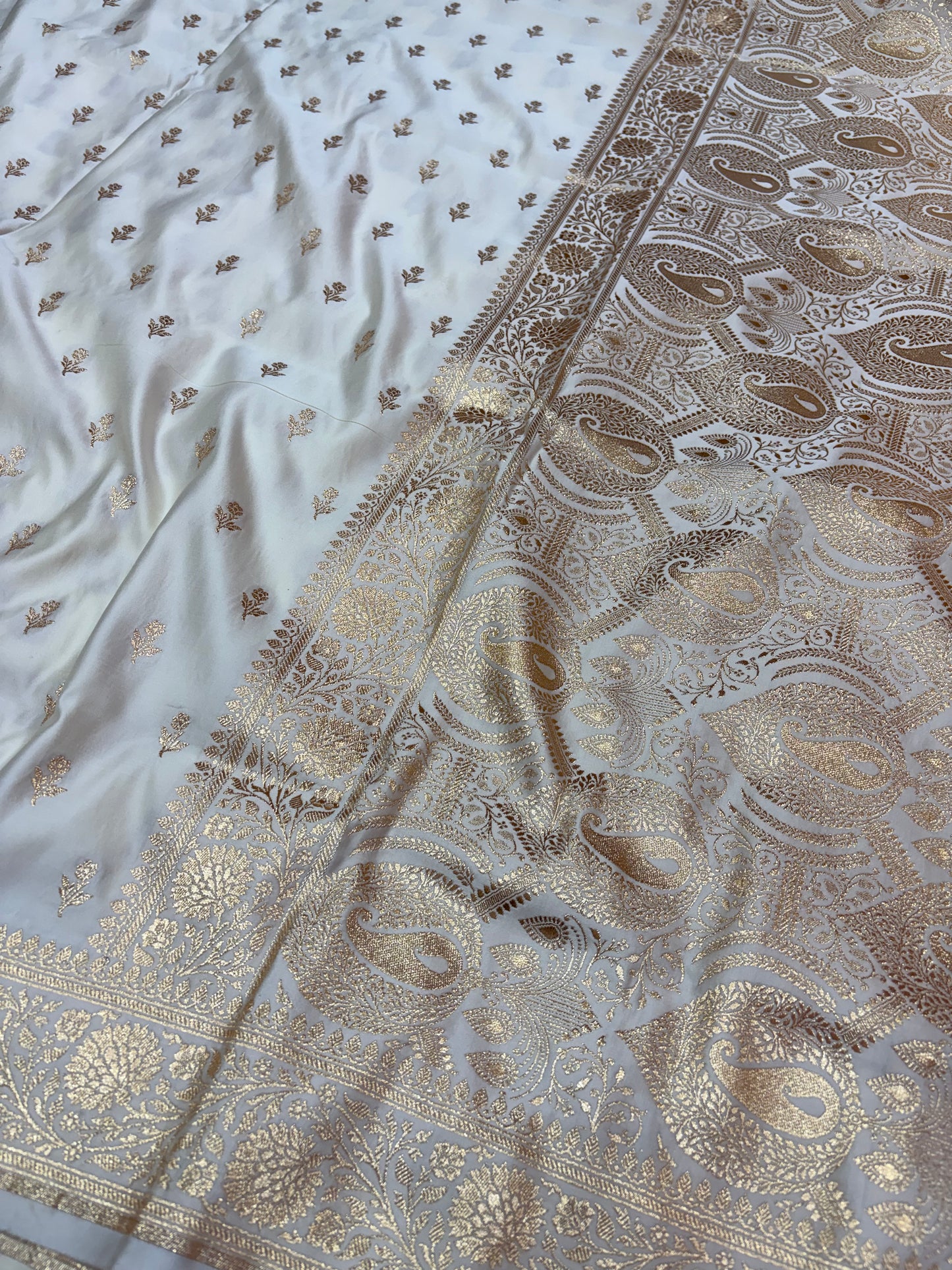 Ivory (White) Gold Zari Banarasi Katan Silk Saree