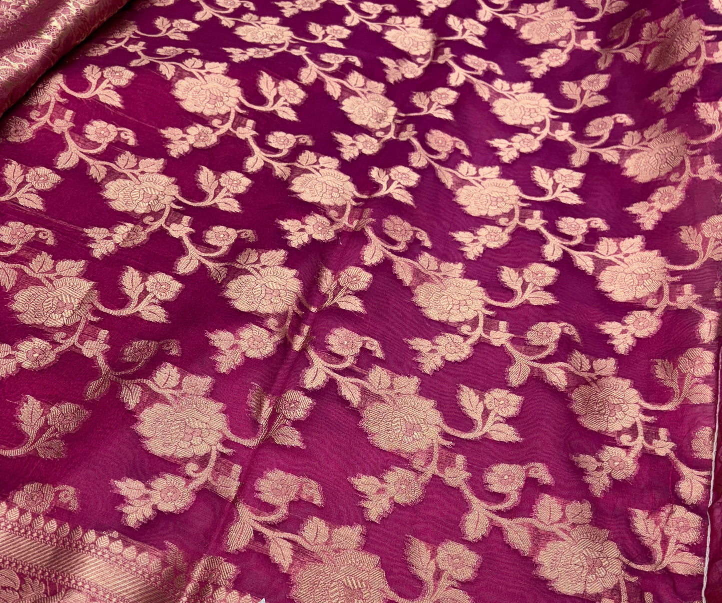 Wine Tissue Saree with Handcrafted Zardozi Elephant Motifs (T7)