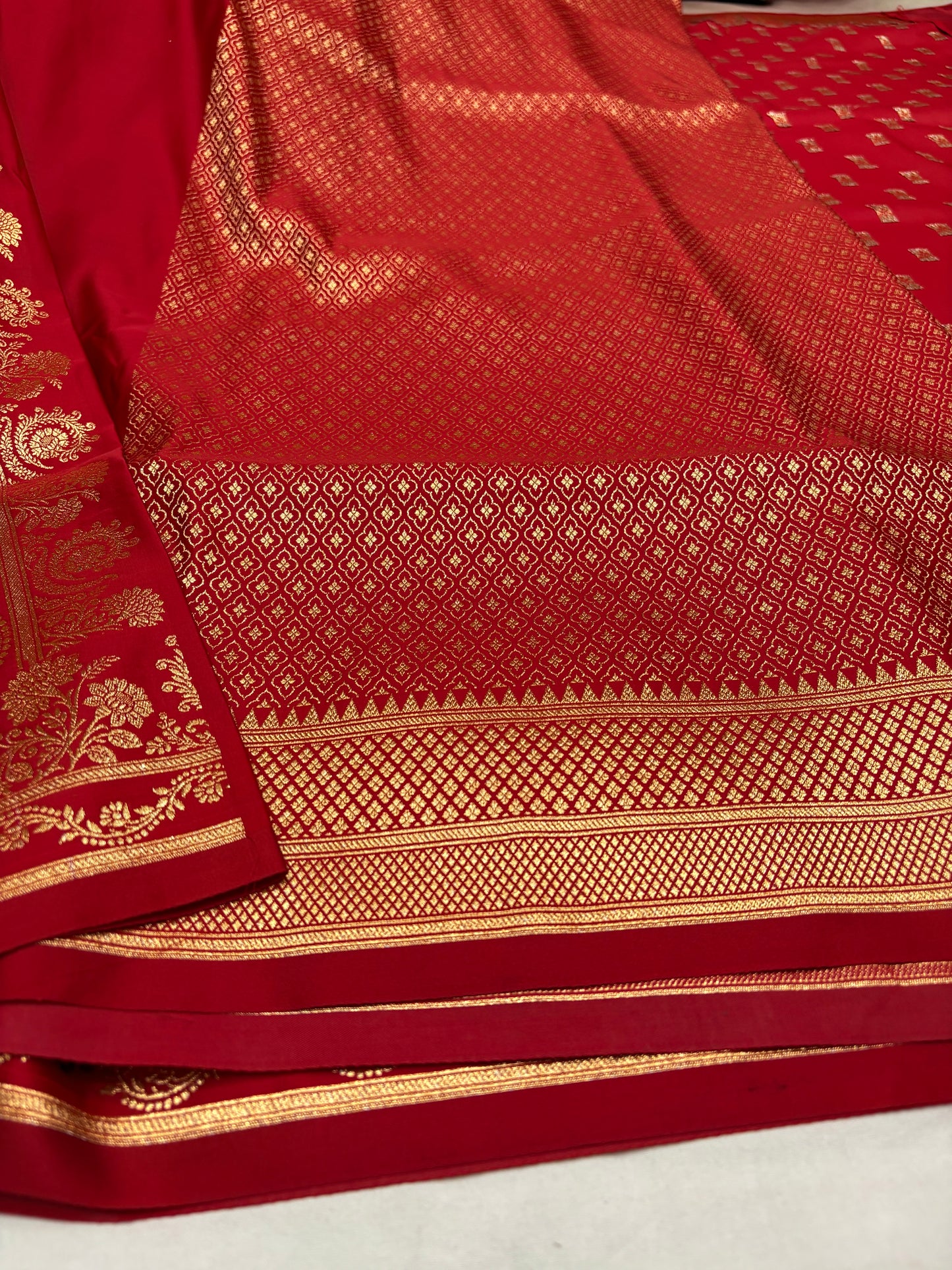 Red Katan Banarasi Saree with Floral Zari Border (K59)