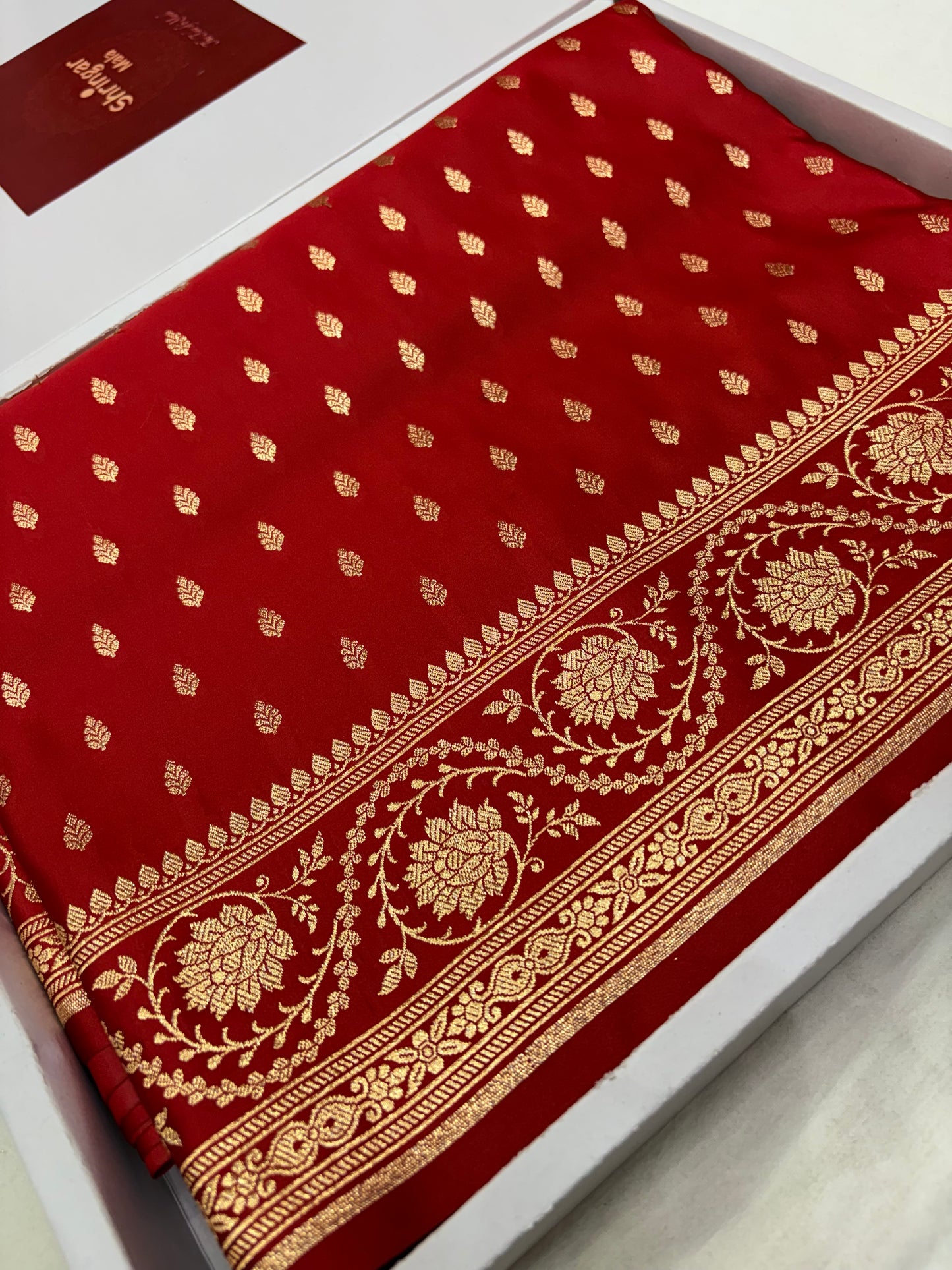 Red Katan Silk Banarasi Saree with Golden Zari Weaving