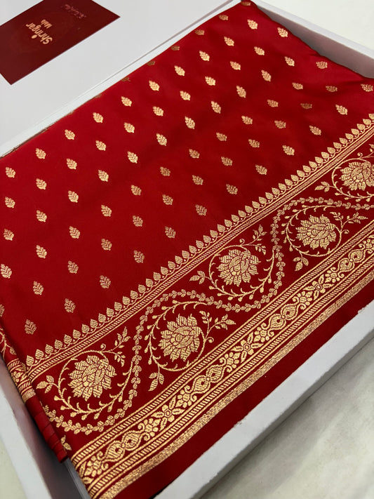 Red Katan Silk Banarasi Saree with Golden Zari Weaving (K60)