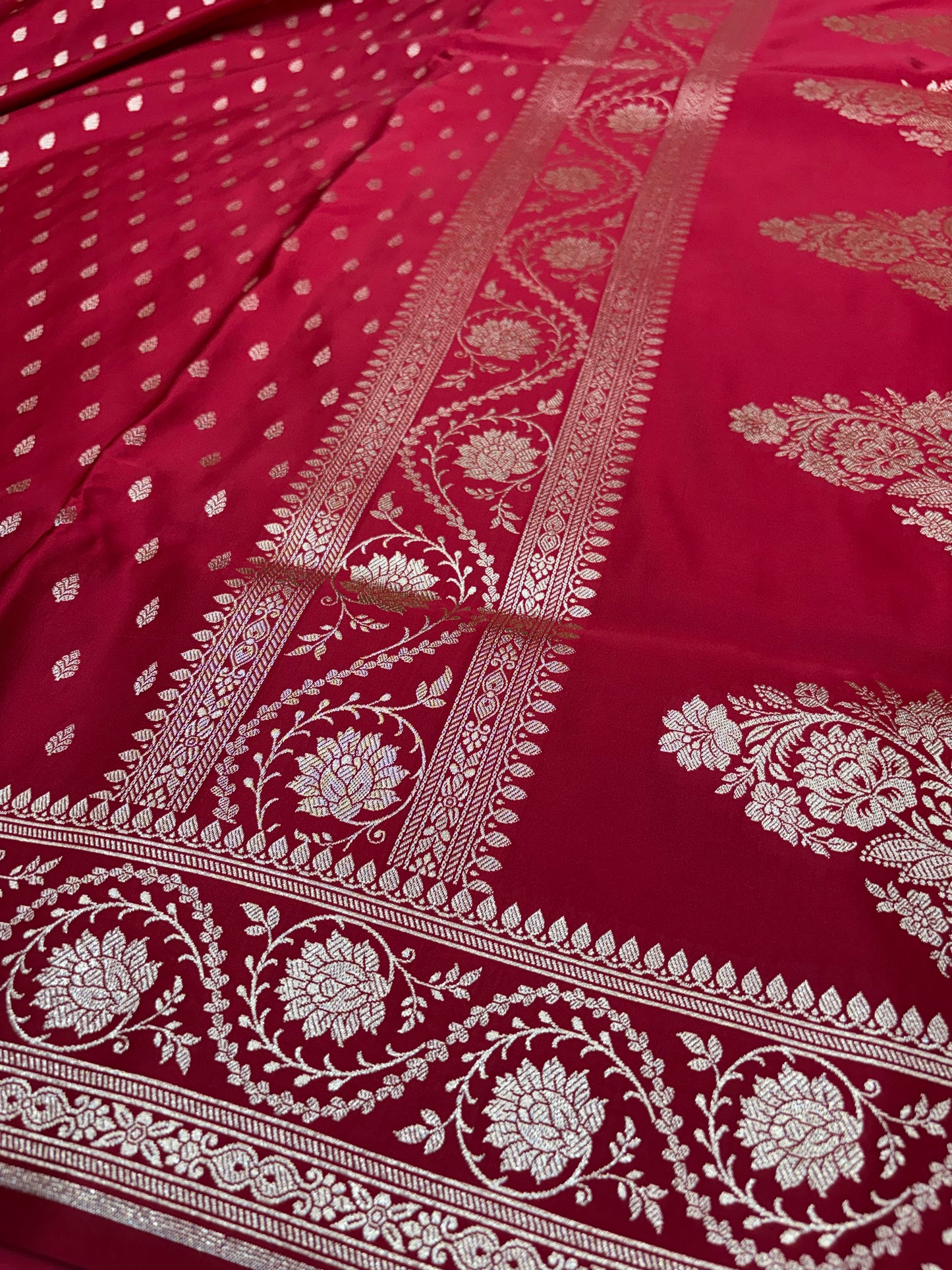 Red Katan Silk Banarasi Saree with Golden Zari Weaving