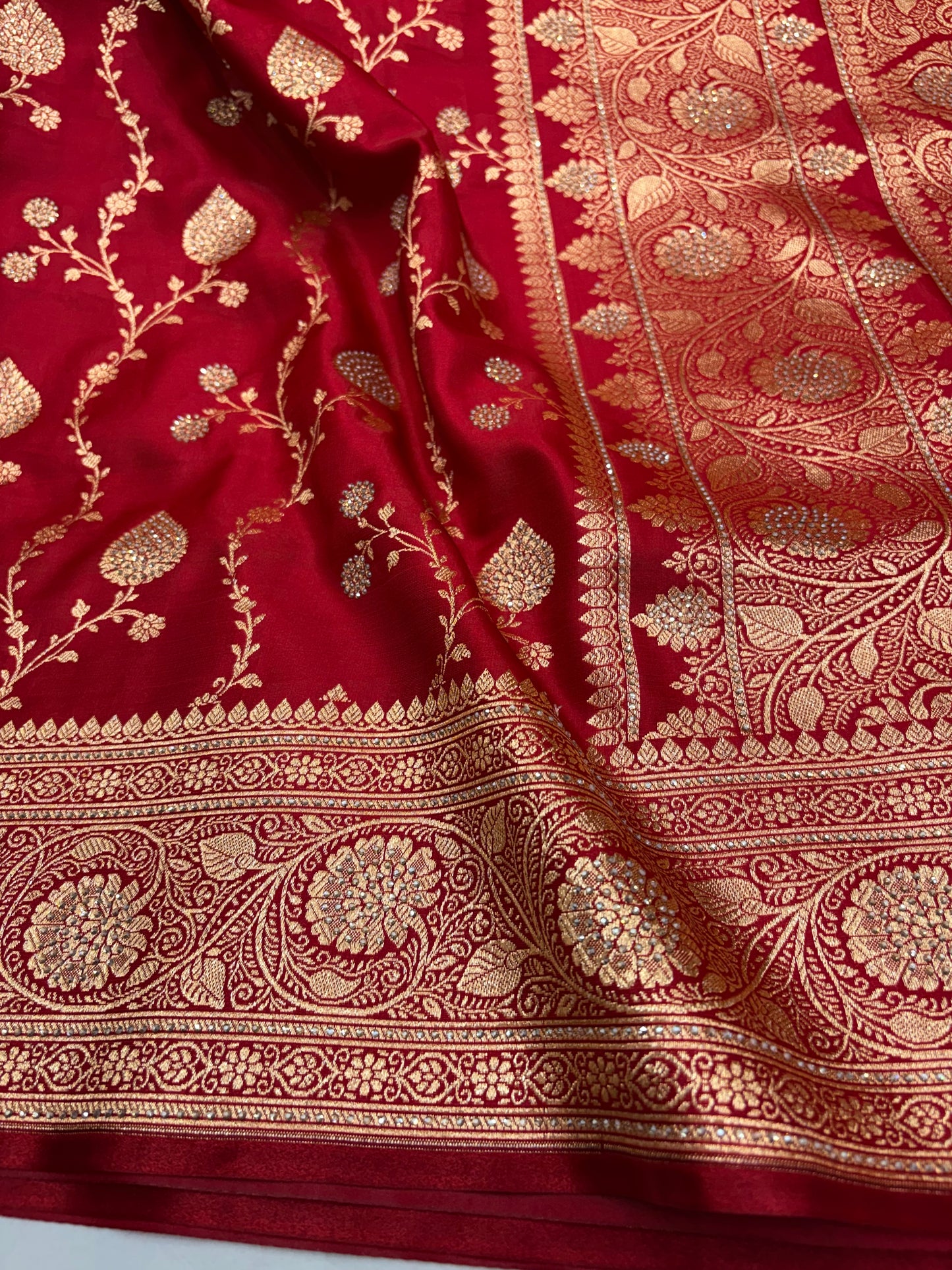 Red Banarasi Satin Silk Saree with Stone Work (S8)