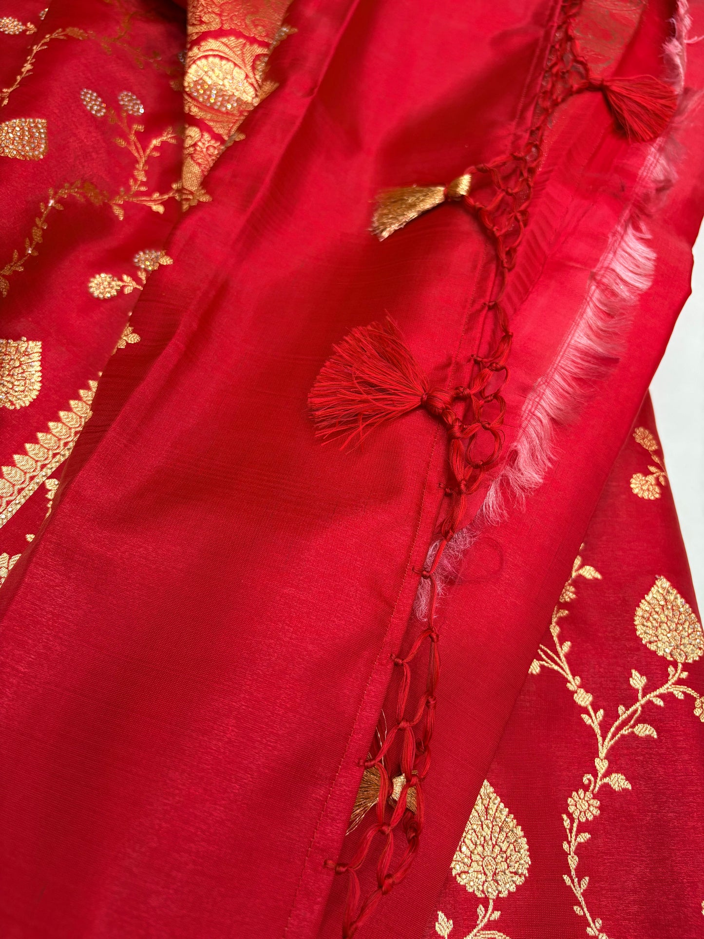 Red Banarasi Satin Silk Saree with Stone Work (S8)