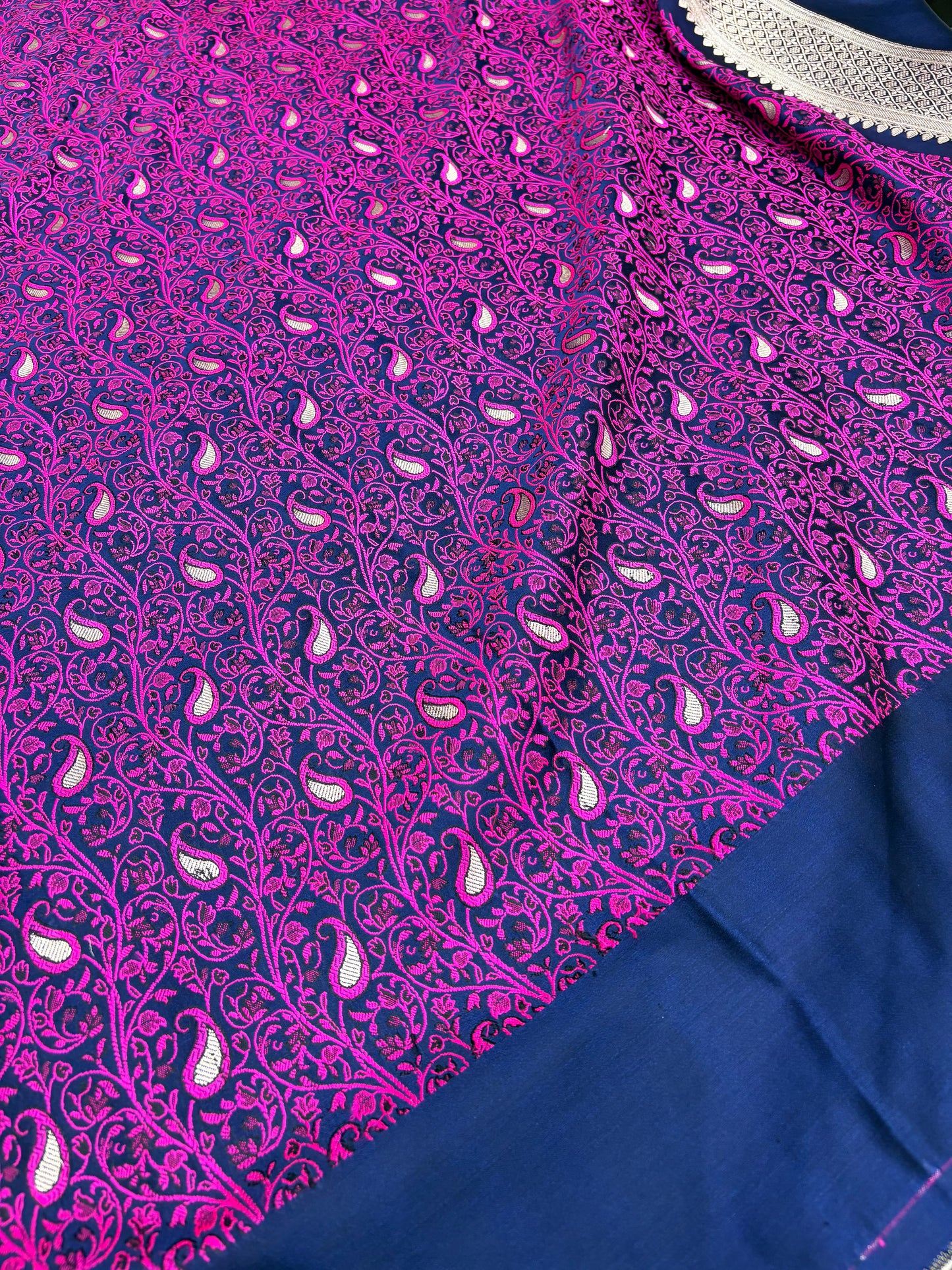 Navy Blue Banarasi Mashru Silk Saree (K61)
