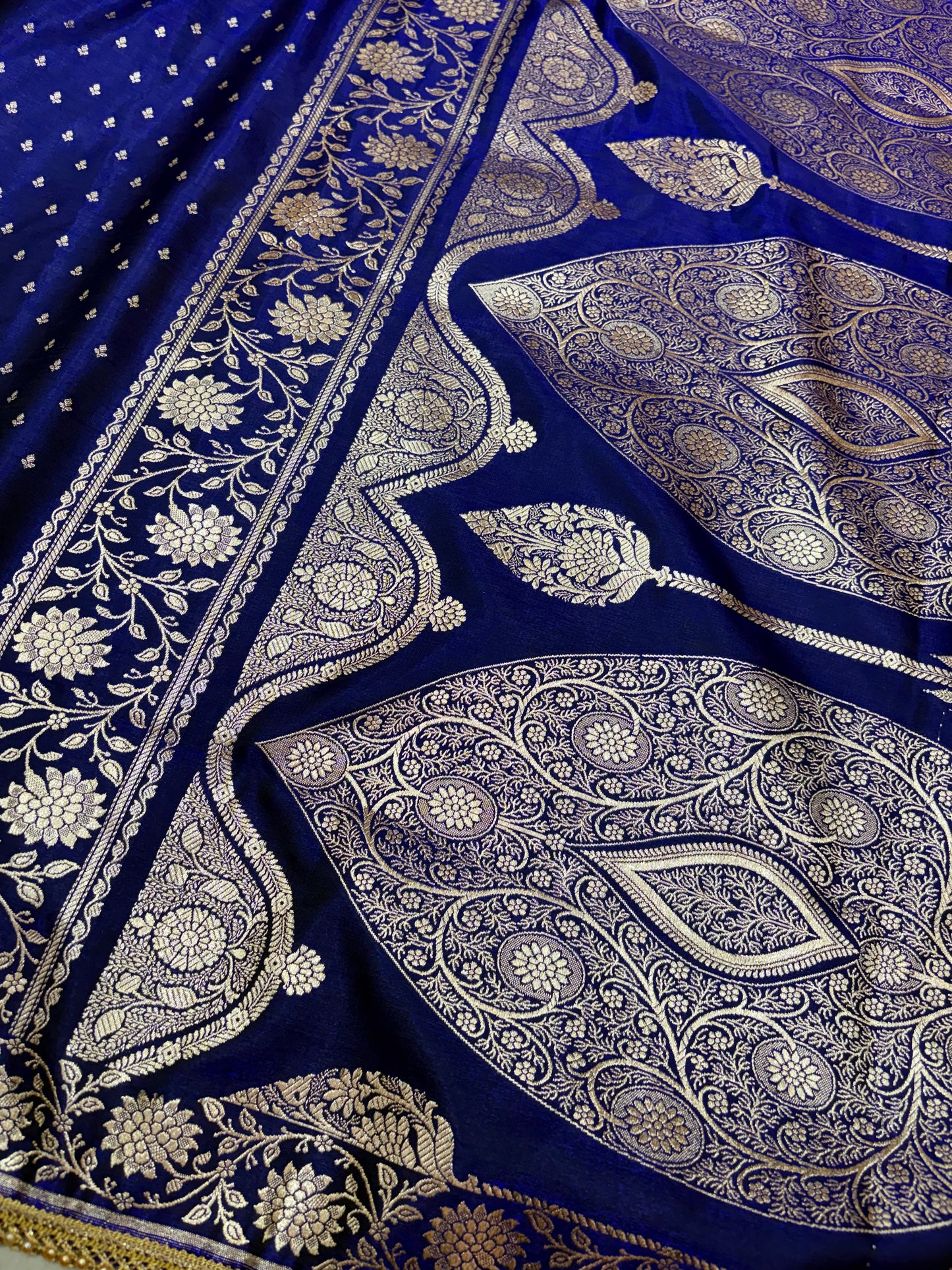 Royal Blue Satin Silk Saree with Banarasi Zari Weaving