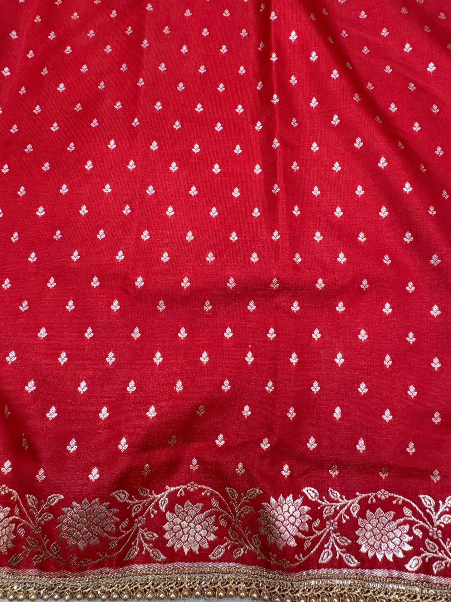 Red Satin Silk Saree with Banarasi Zari Weaving