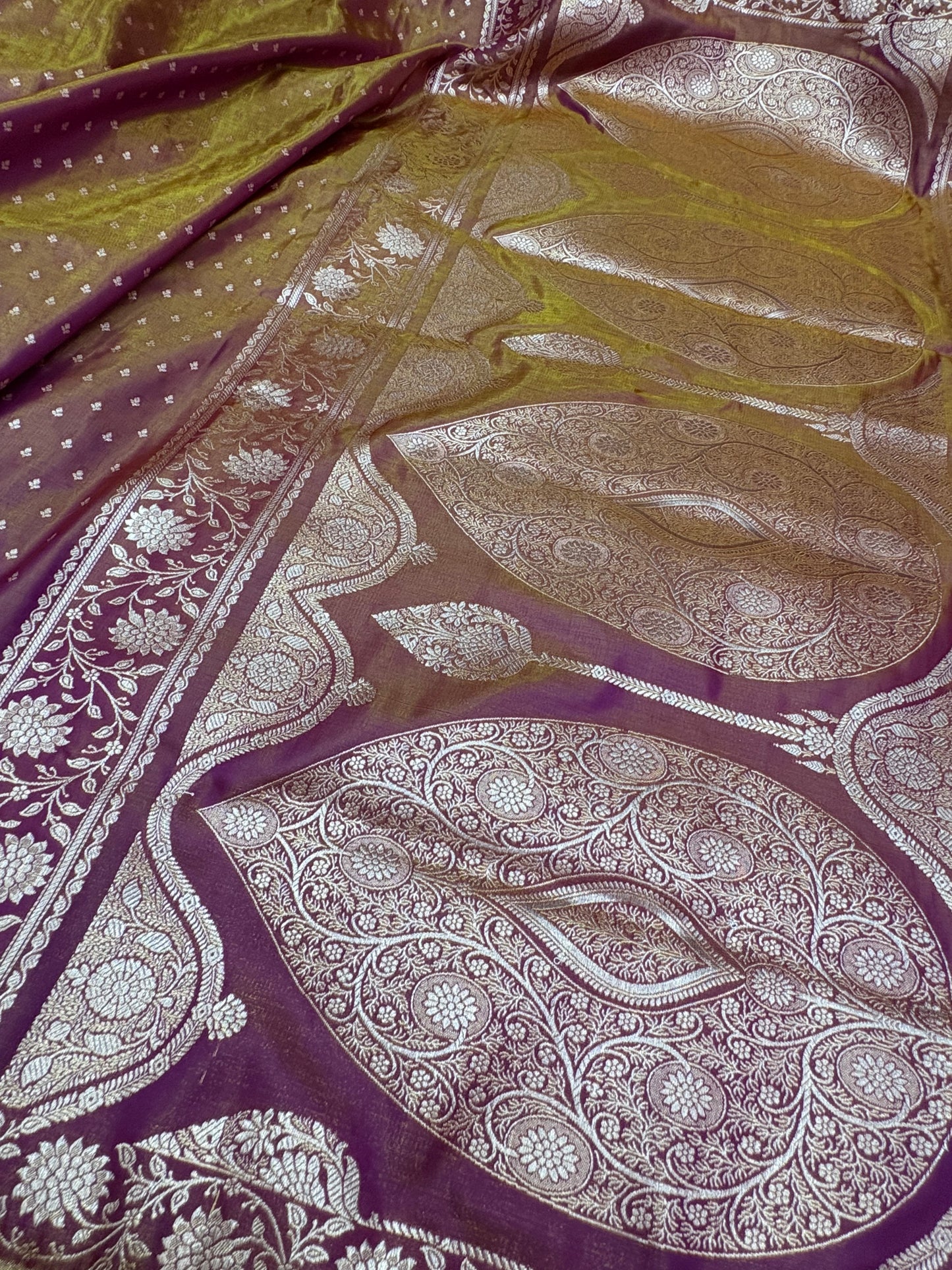 Shaded Magenta Satin Silk Saree with Banarasi Zari Weaving (S3)