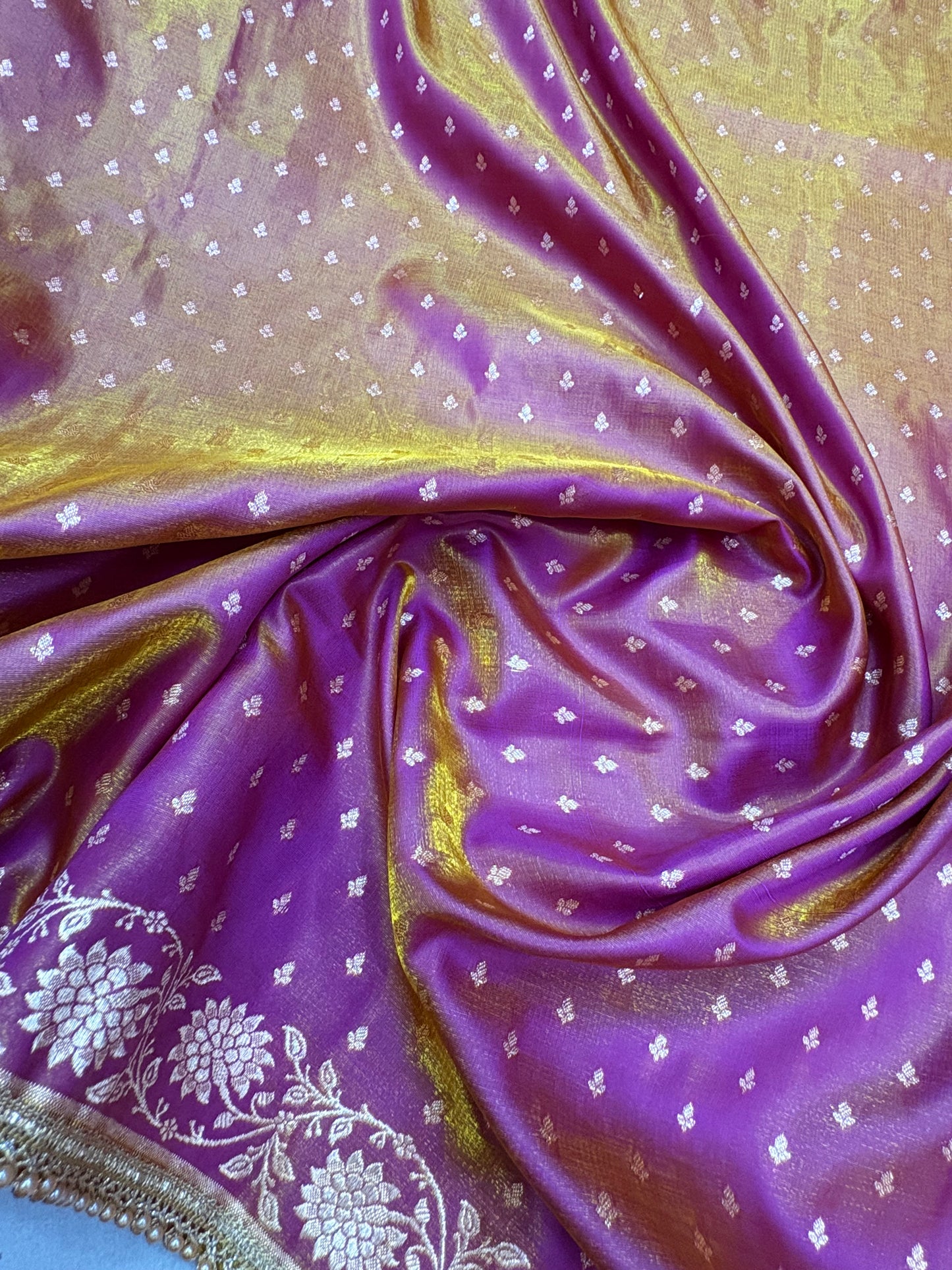 Shaded Magenta Satin Silk Saree with Banarasi Zari Weaving (S3)