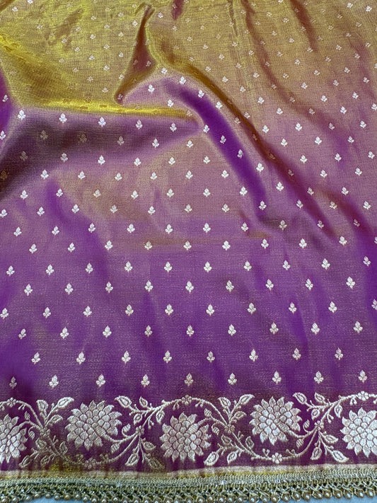 Shaded Magenta Satin Silk Saree with Banarasi Zari Weaving (S3)