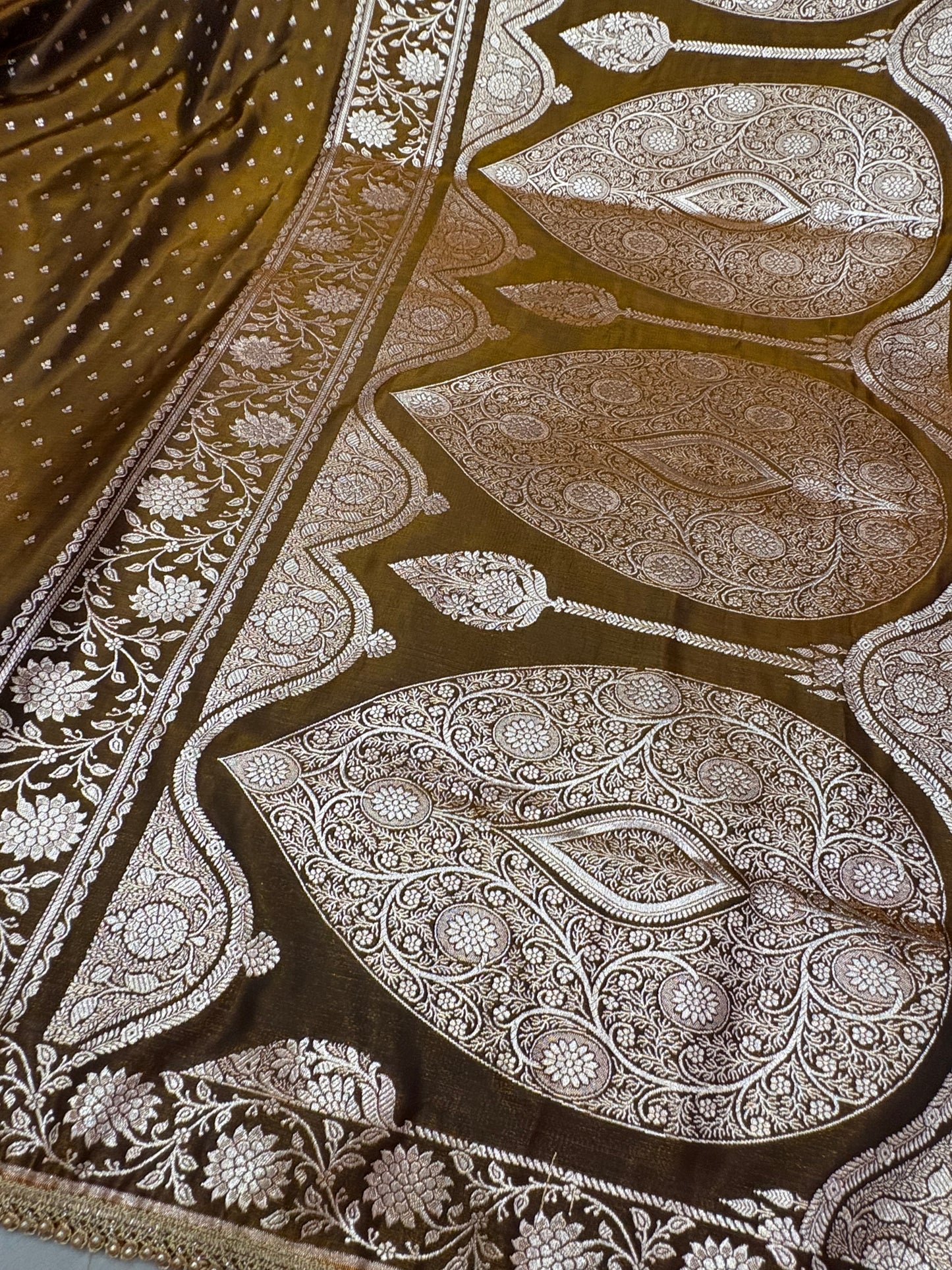 Coffee Brown Satin Silk Banarasi Saree With Zari Weaving (S7)