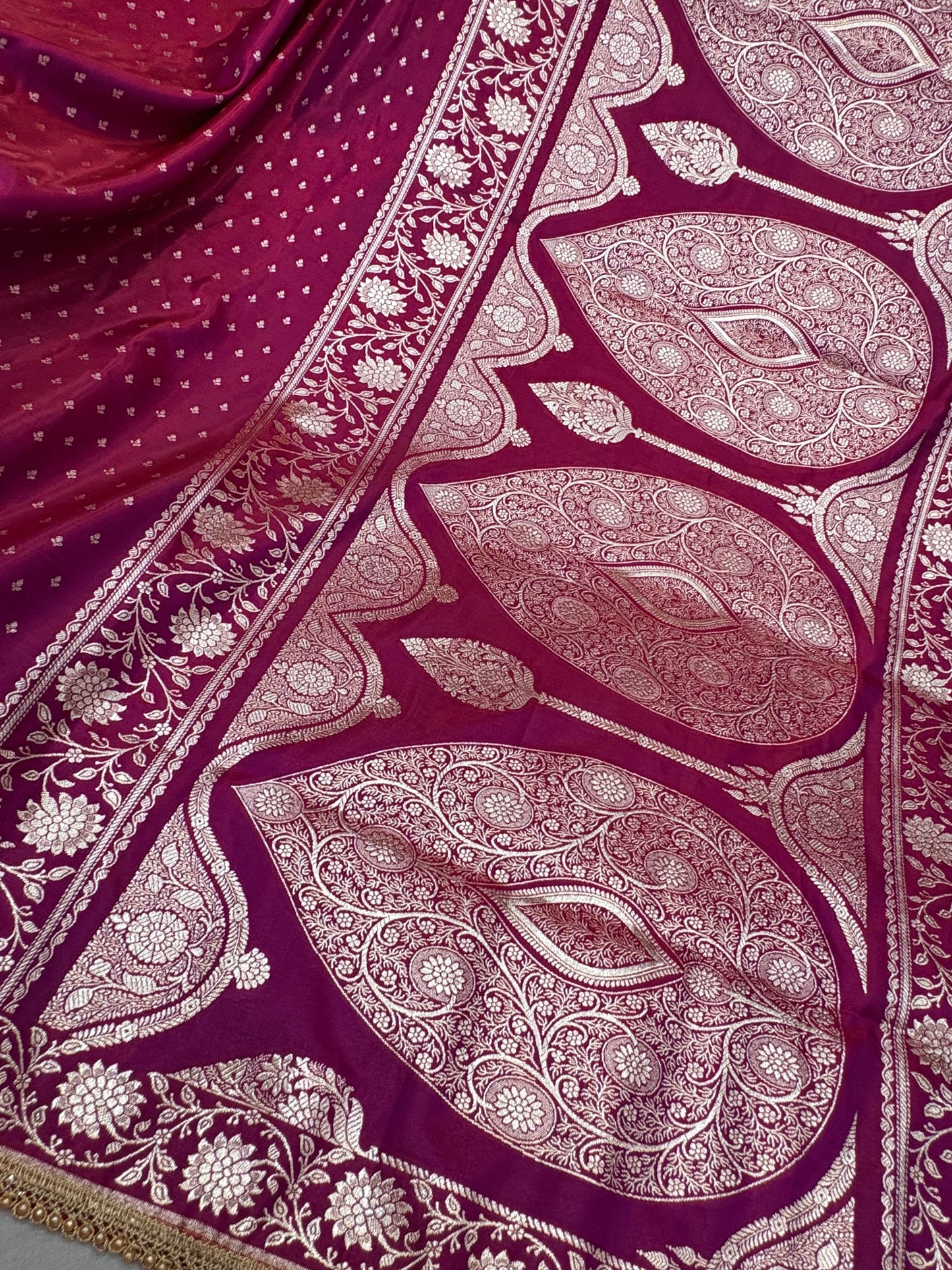 Rani Pink Satin Silk Saree with Banarasi Zari Weaving (S5)