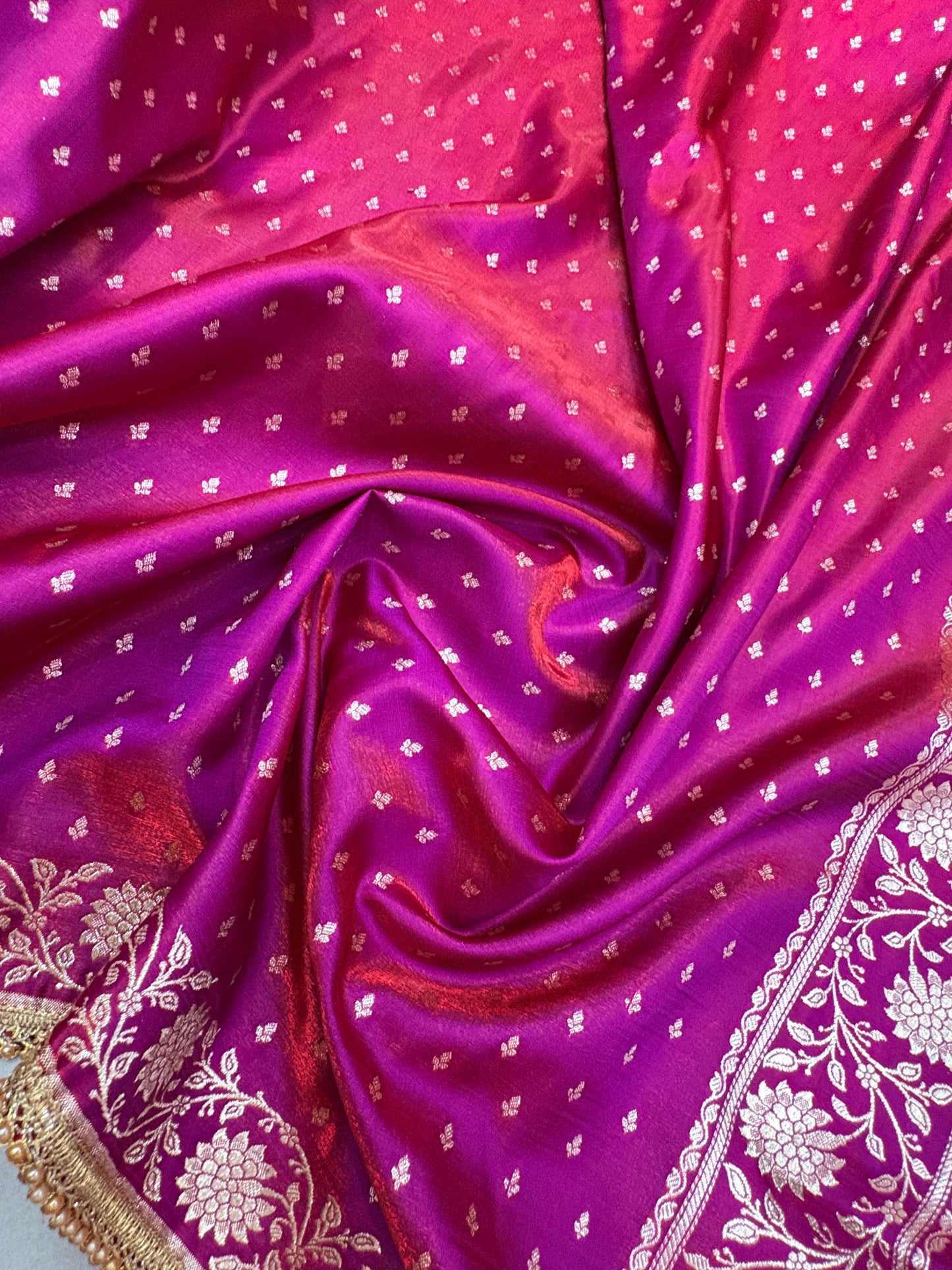 Rani Pink Satin Silk Saree with Banarasi Zari Weaving (S5)