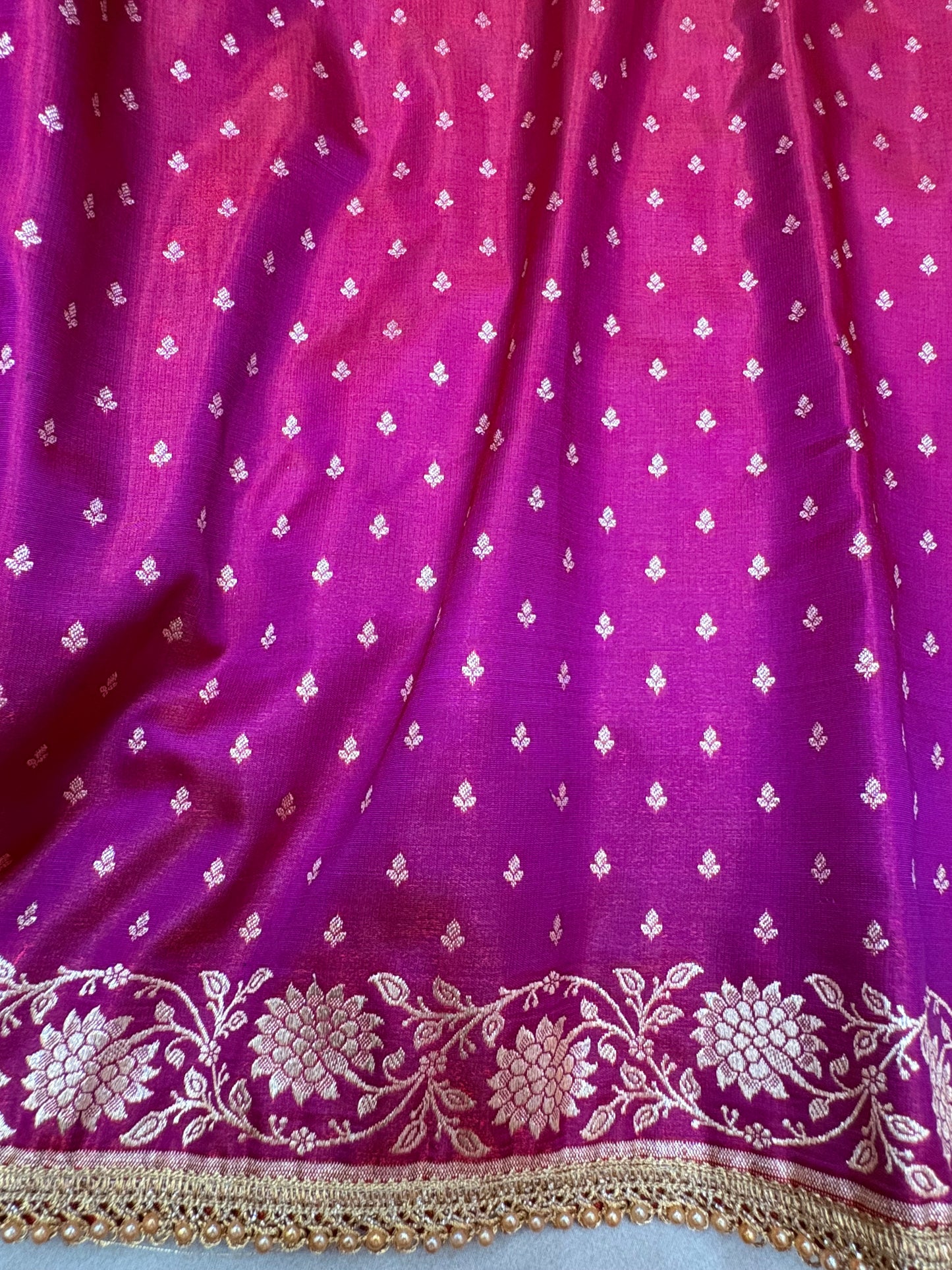 Rani Pink Satin Silk Saree with Banarasi Zari Weaving (S5)