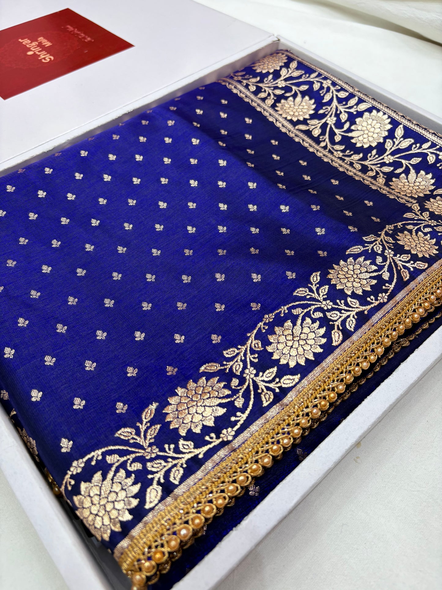 Royal Blue Satin Silk Saree with Banarasi Zari Weaving