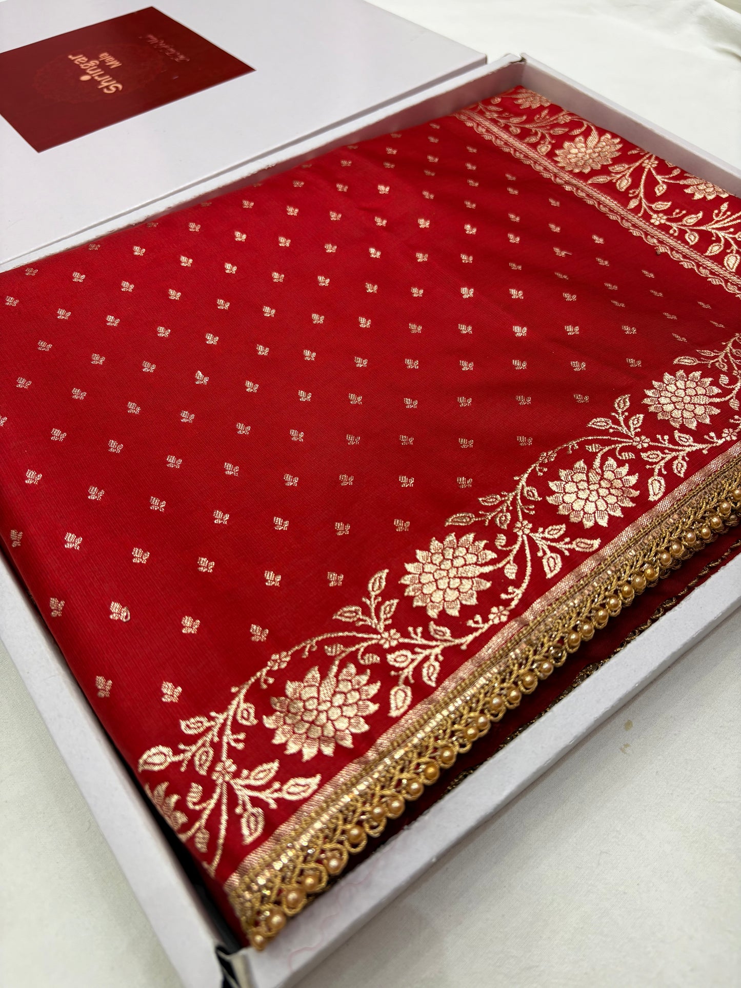 Red Satin Silk Saree with Banarasi Zari Weaving