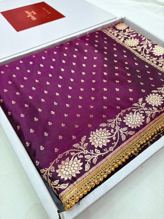 Magenta Satin Silk Saree with Banarasi Zari Weaving (S4)