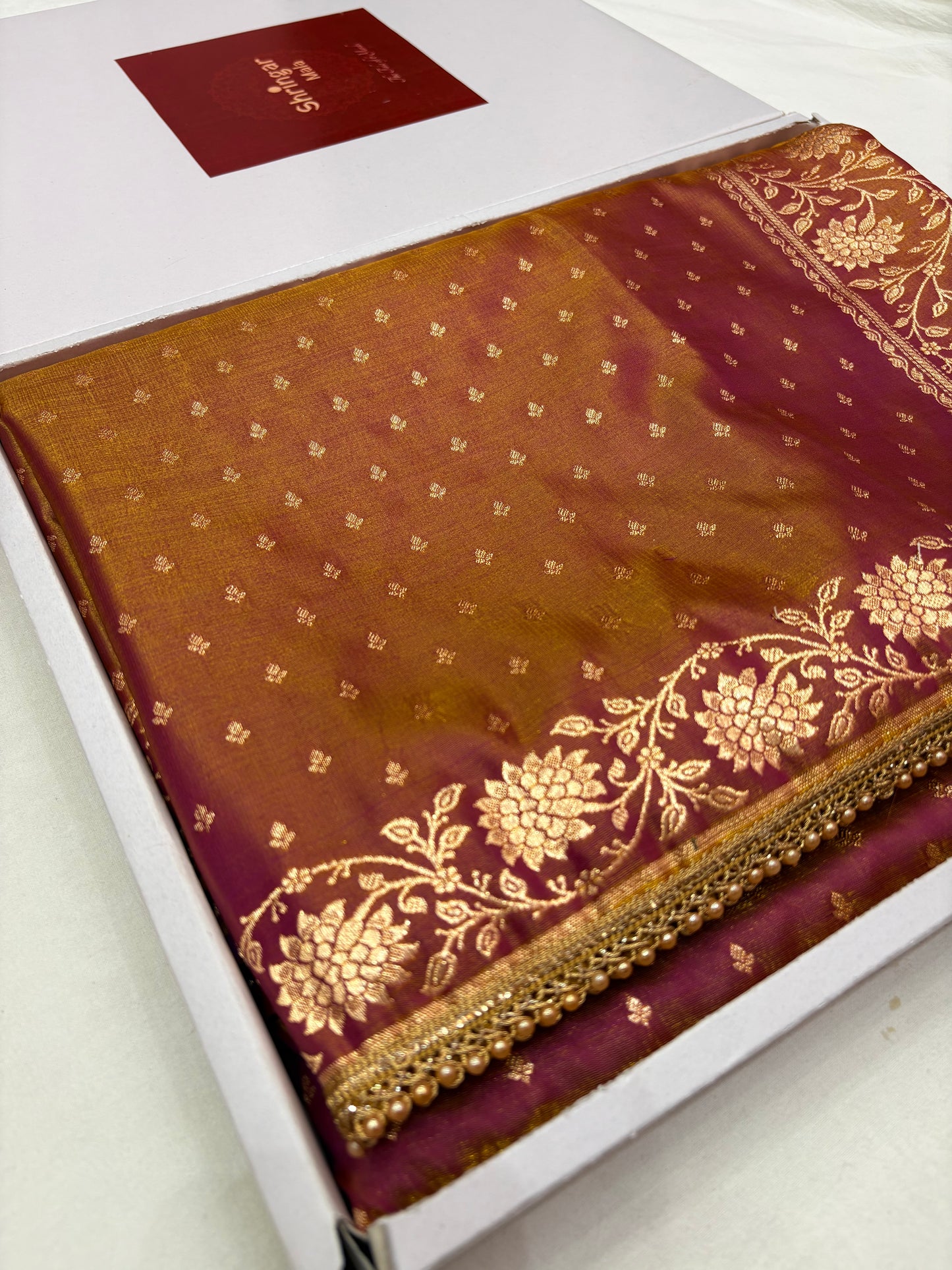 Shaded Magenta Satin Silk Saree with Banarasi Zari Weaving (S3)