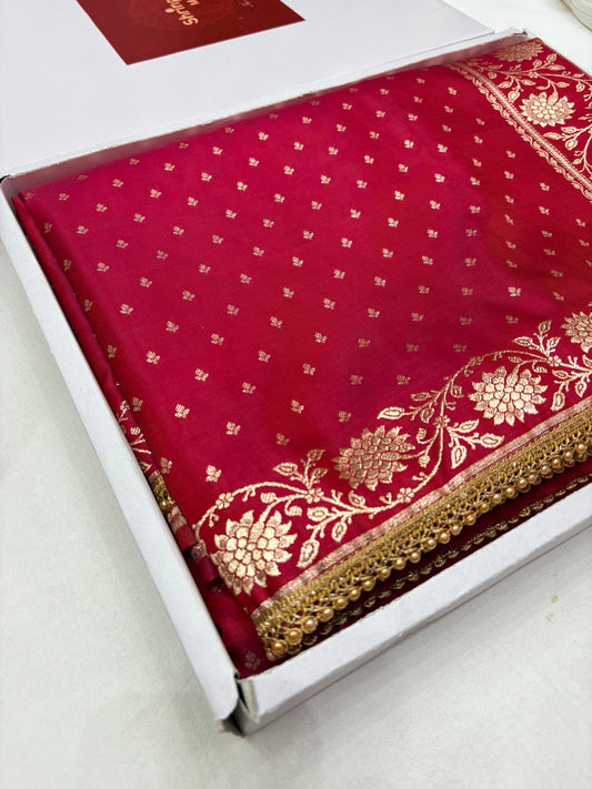 Maroon Satin Silk Saree with Banarasi Zari Weaving (S6)