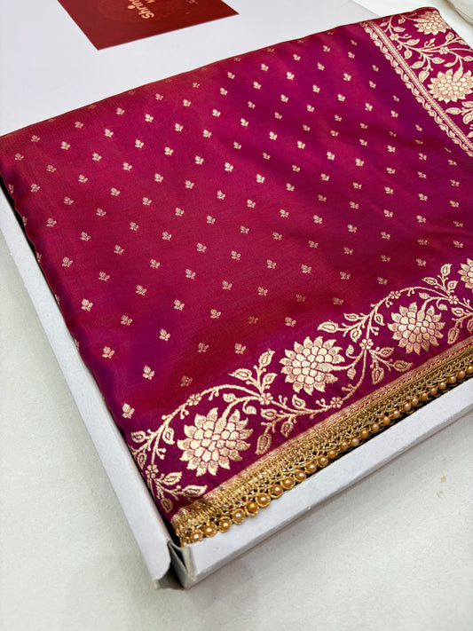 Rani Pink Satin Silk Saree with Banarasi Zari Weaving (S5)