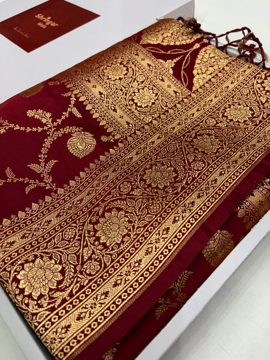 Maroon Katan Banarasi Saree