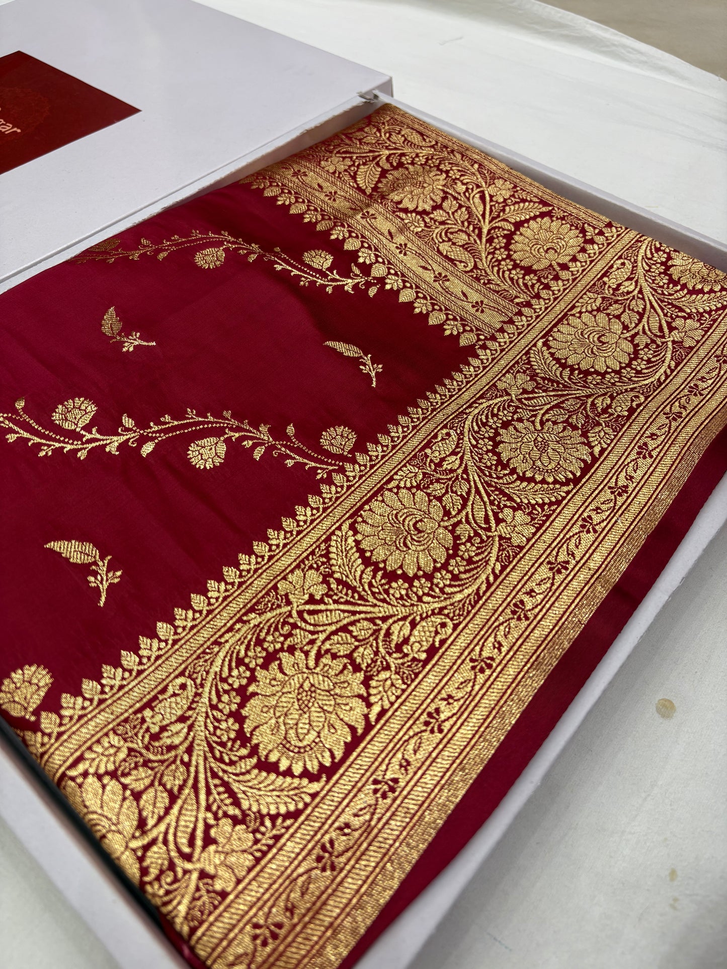 Banarasi Katan Silk Saree in Rani Pink with Floral Zari Border
