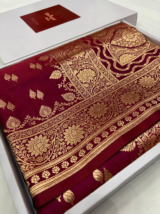 Banarasi Katan Silk Saree in Rani Pink with Zari Butis Grand Floral Pallu (K66)