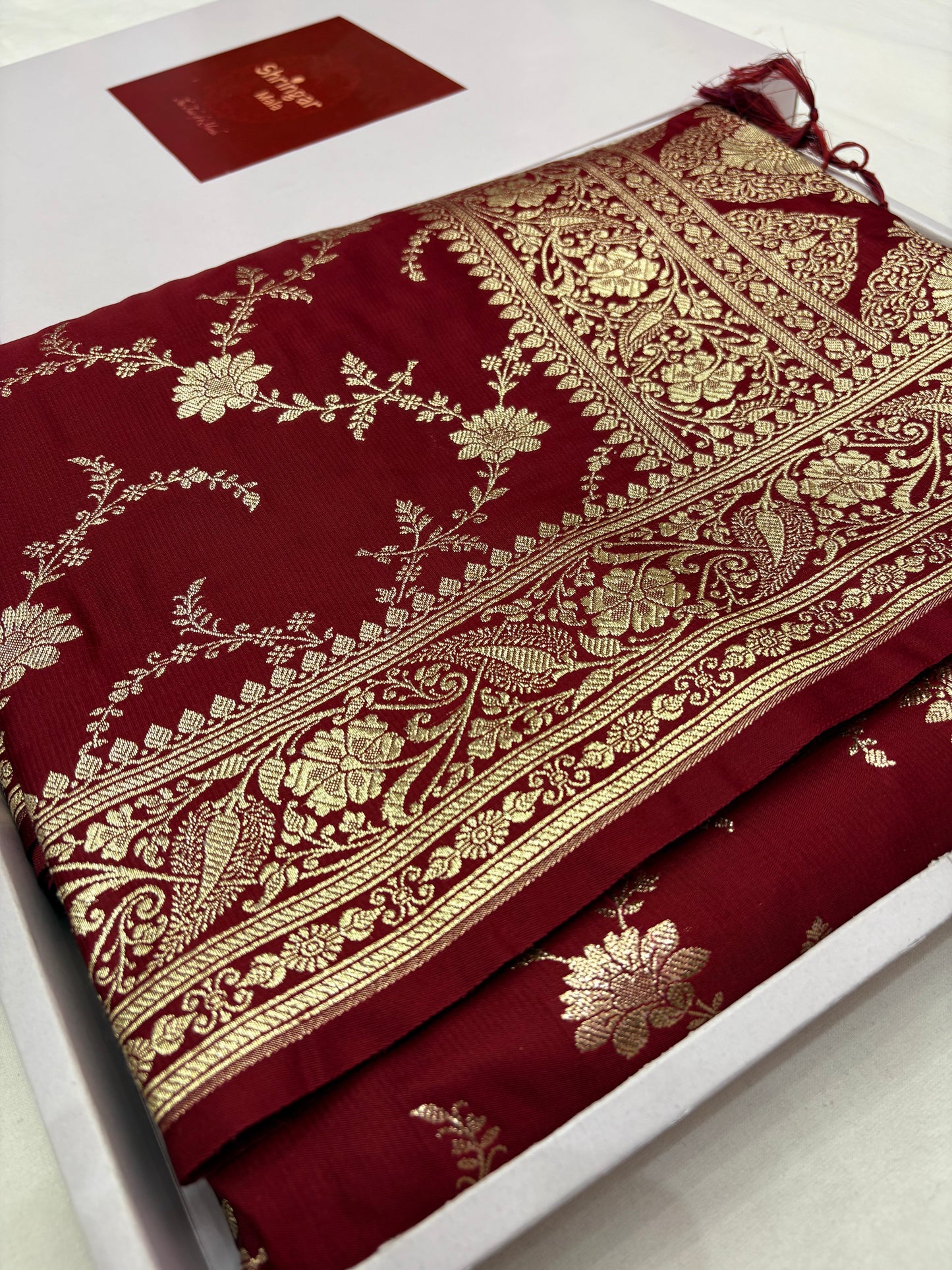 Banarasi Katan Silk Saree in Maroon with Floral Jaal Weaving (K67)