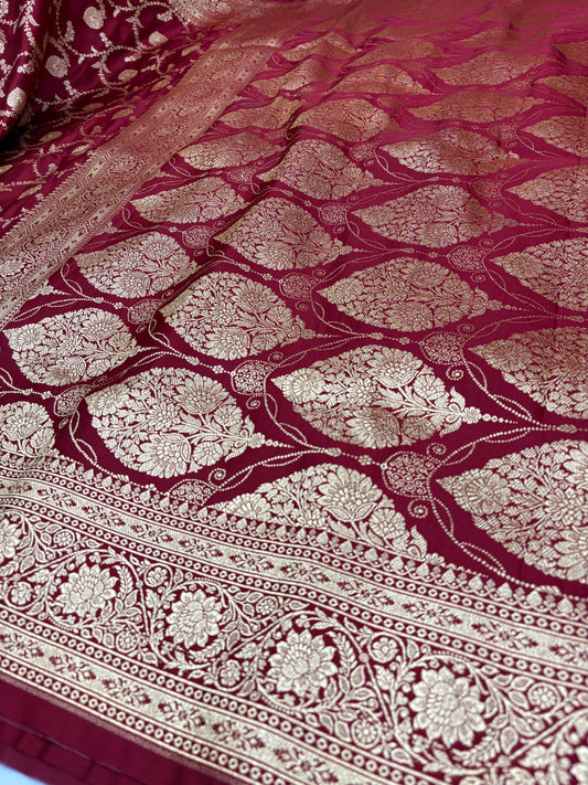 Maroon Katan Banarasi Saree