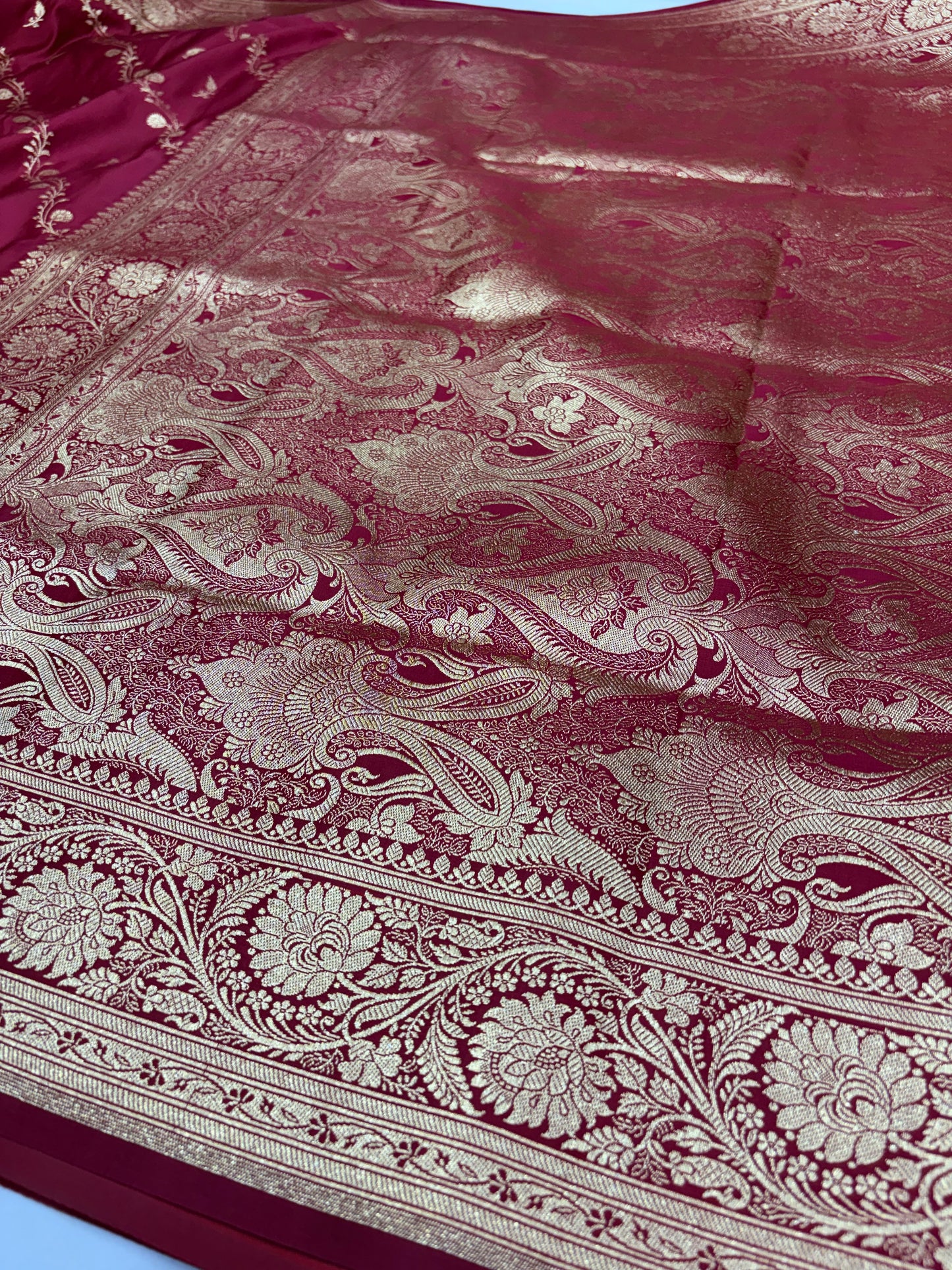 Banarasi Katan Silk Saree in Rani Pink with Floral Zari Border
