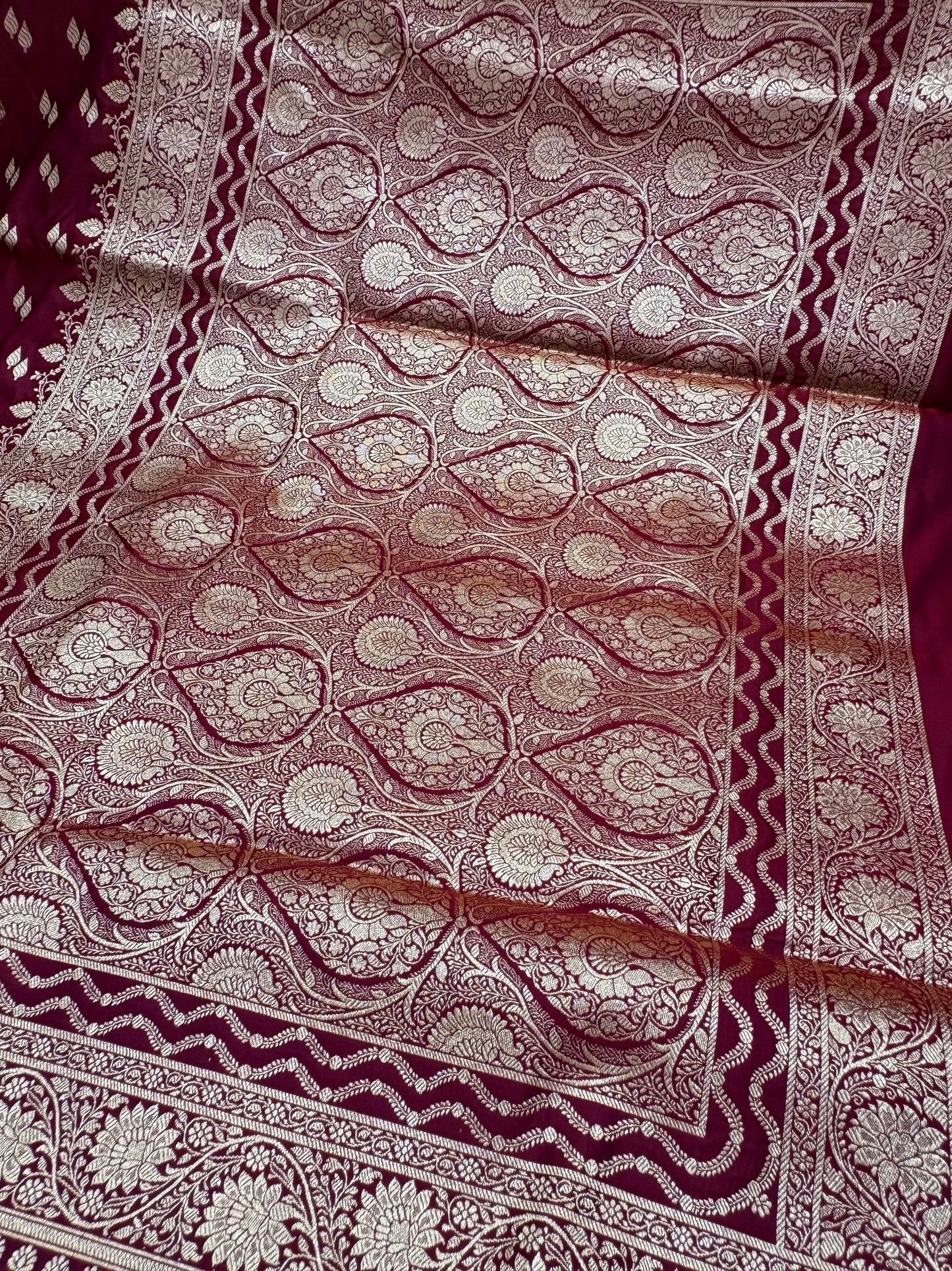 Banarasi Katan Silk Saree in Rani Pink with Zari Butis Grand Floral Pallu (K66)