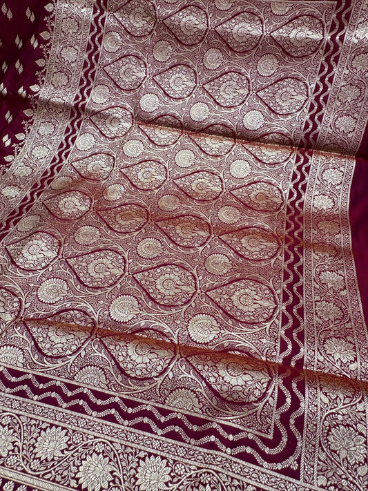 Banarasi Katan Silk Saree in Rani Pink with Zari Butis Grand Floral Pallu (K66)