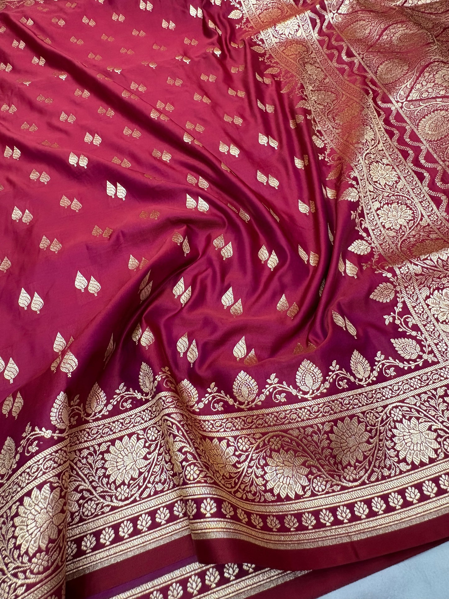 Banarasi Katan Silk Saree in Rani Pink with Zari Butis Grand Floral Pallu (K66)