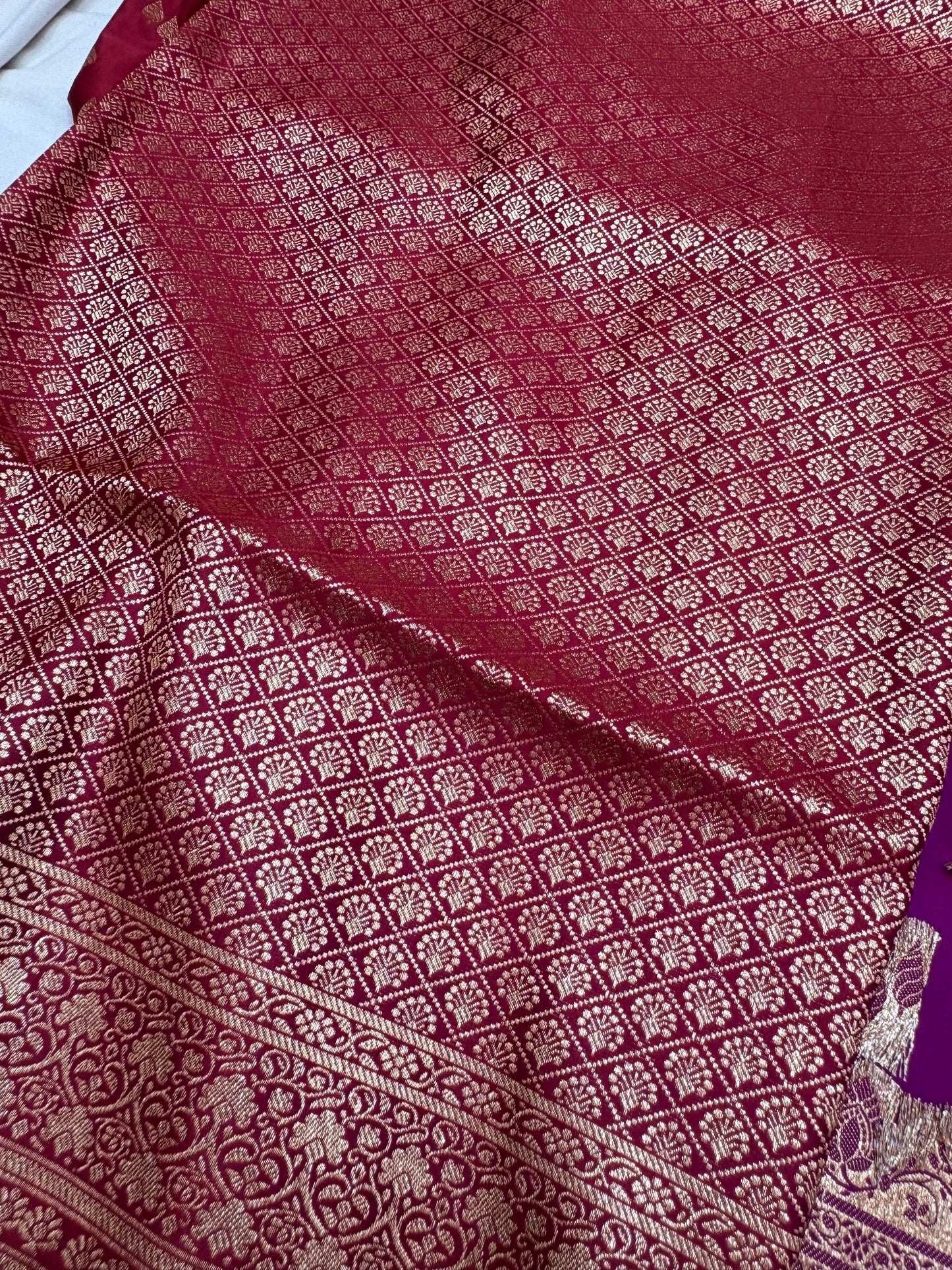 Banarasi Katan Silk Saree in Rani Pink with Zari Butis Grand Floral Pallu (K66)
