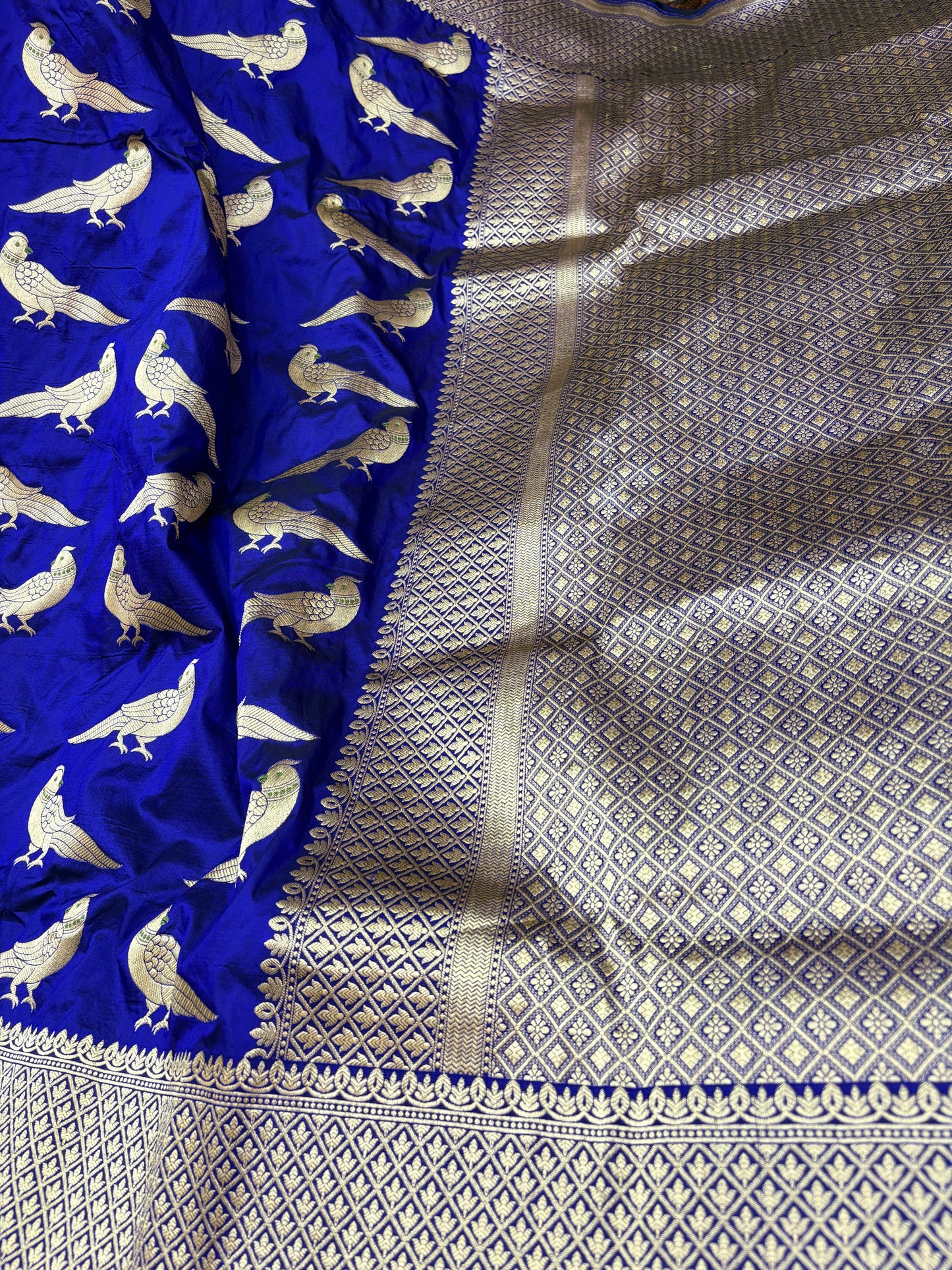 Royal Blue Pure Banarasi Katan Figure Saree (PK27)