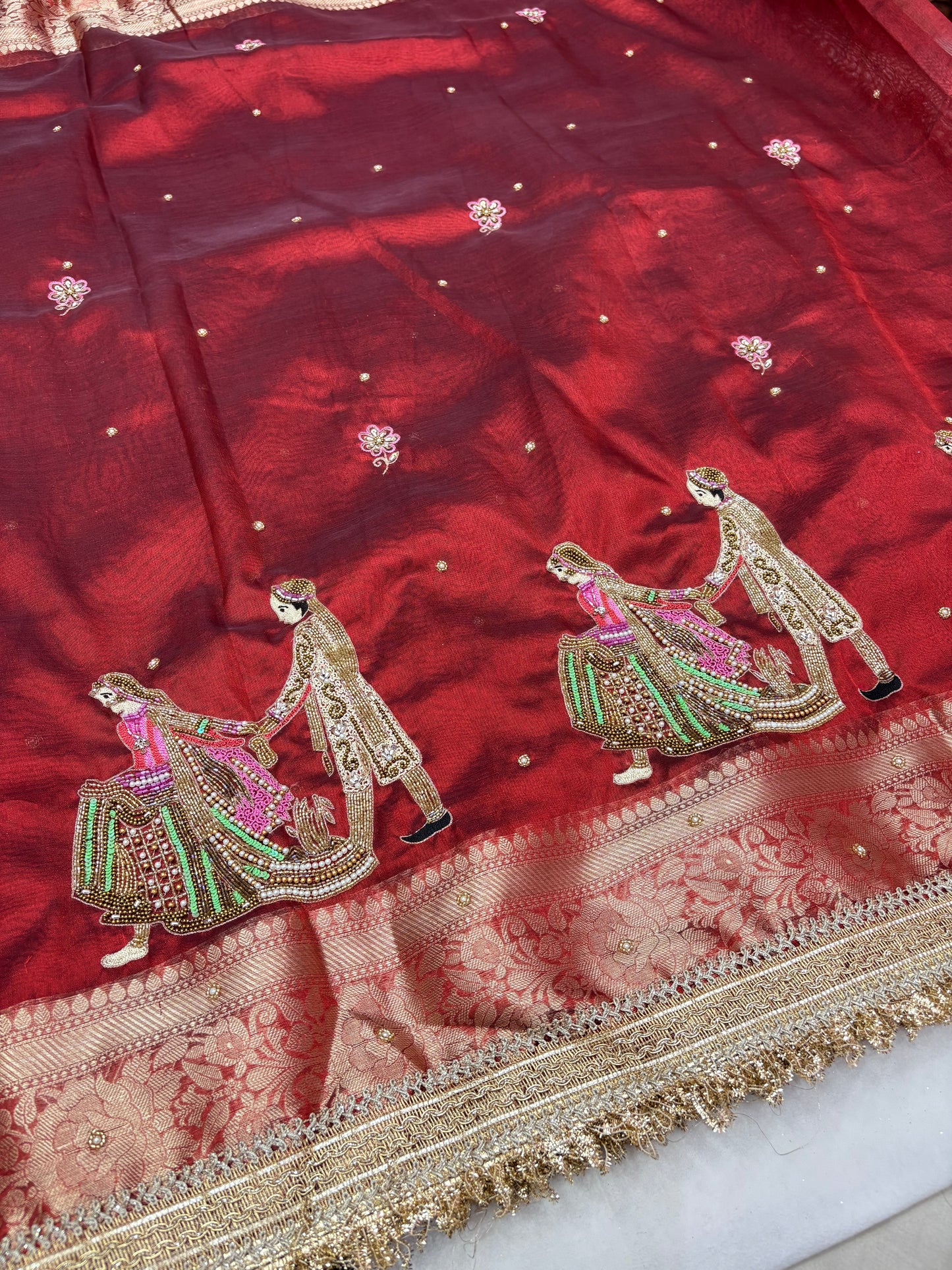 Banarasi Tissue Silk Saree with Handwoven Zardozi Saat Phere Work  (T10)