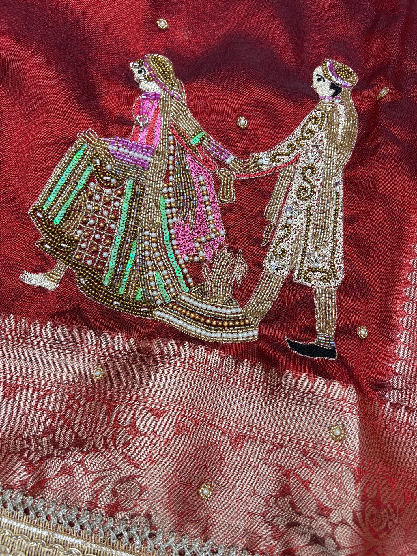 Banarasi Tissue Silk Saree with Handwoven Zardozi Saat Phere Work  (T10)