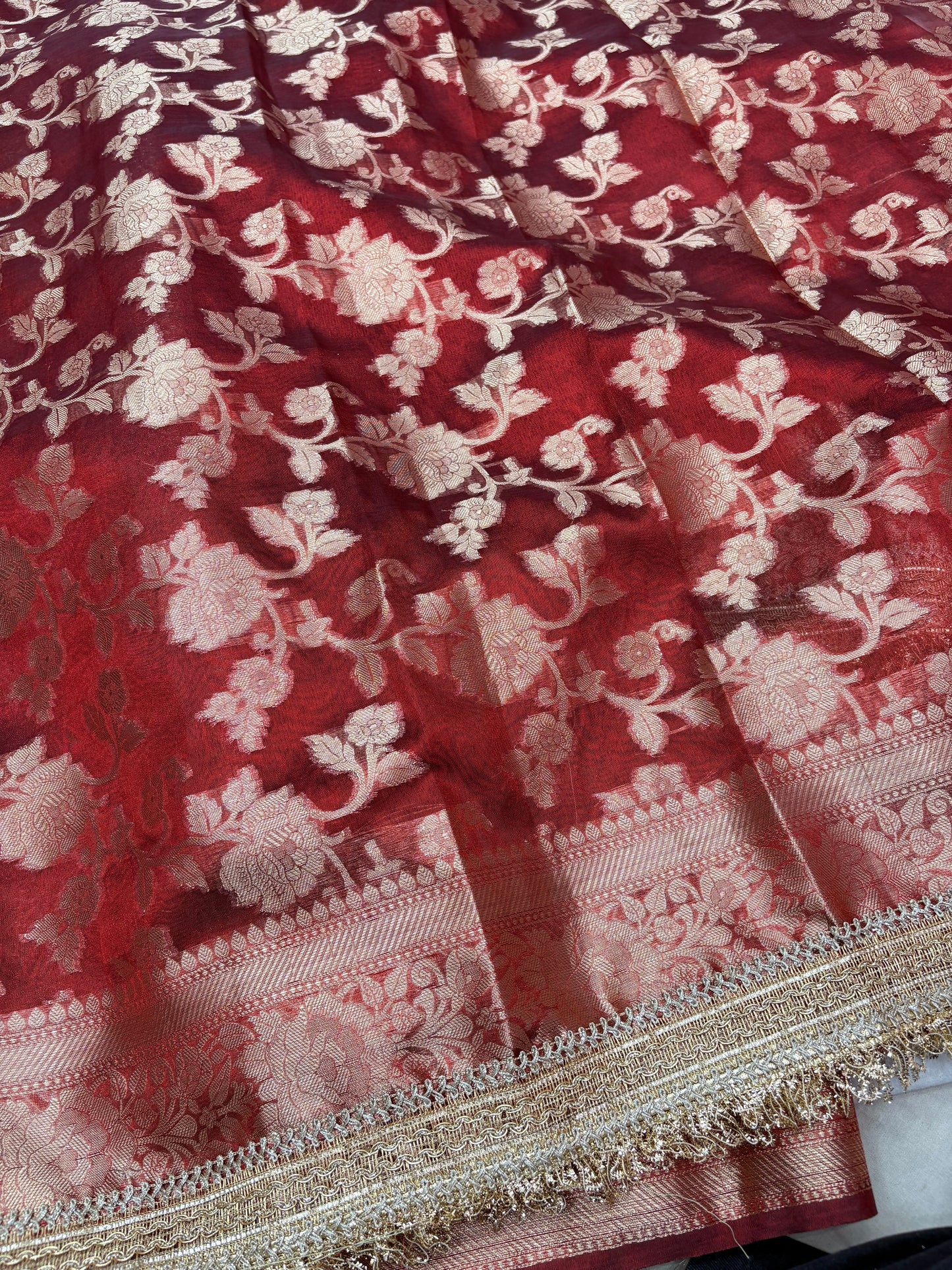 Banarasi Tissue Silk Saree with Handwoven Zardozi Saat Phere Work  (T10)