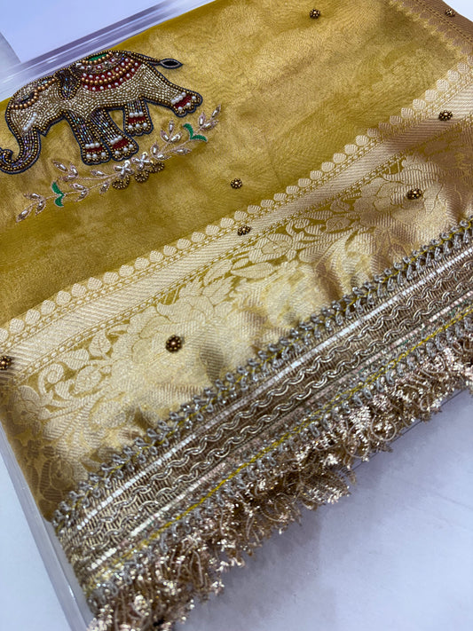 Yellow Gajraj Maharani Banarasi Tissue Saree
