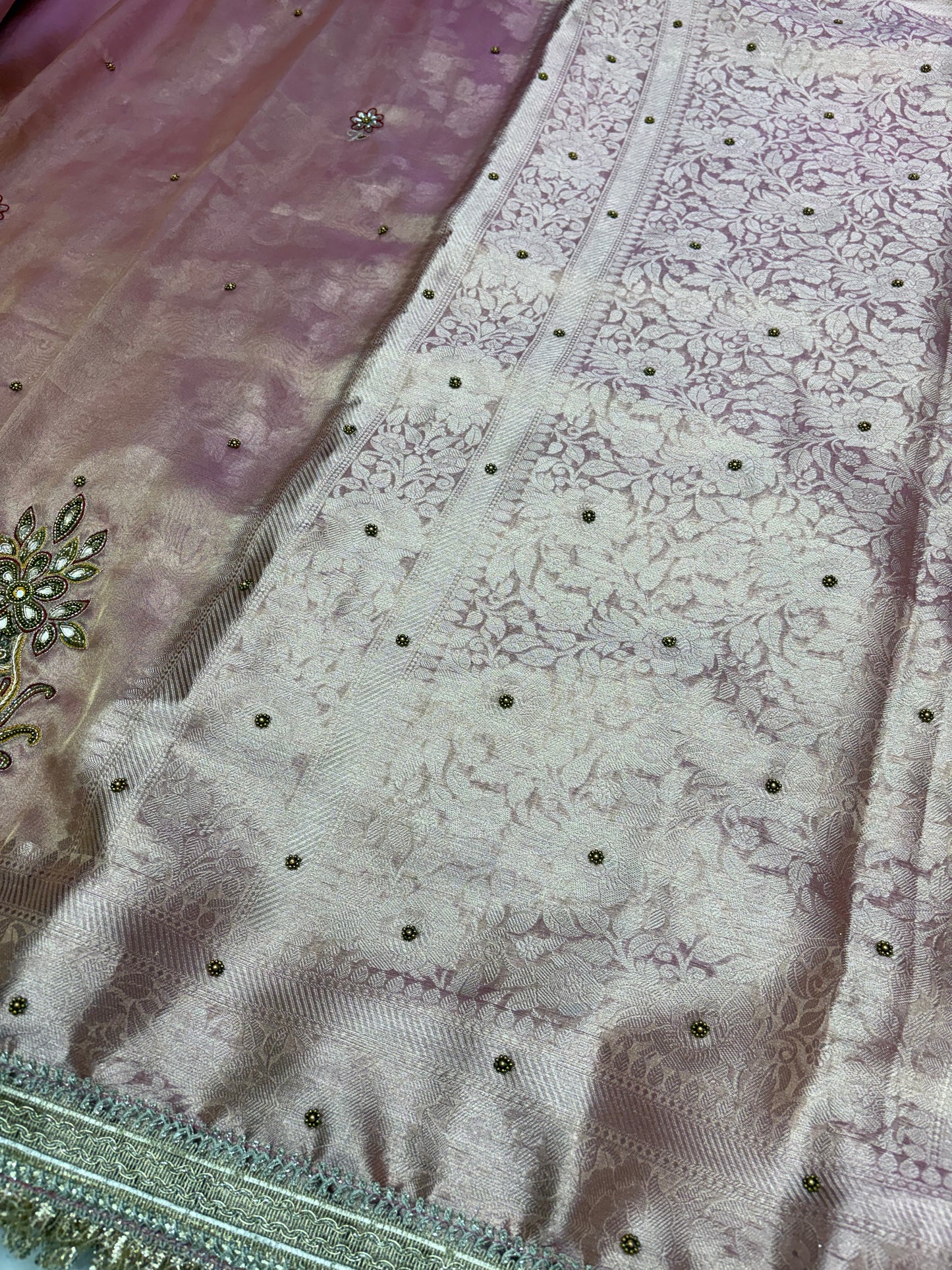 Banarasi Tissue Saree in Blush Pink with Zardozi Kalash Work (T12)